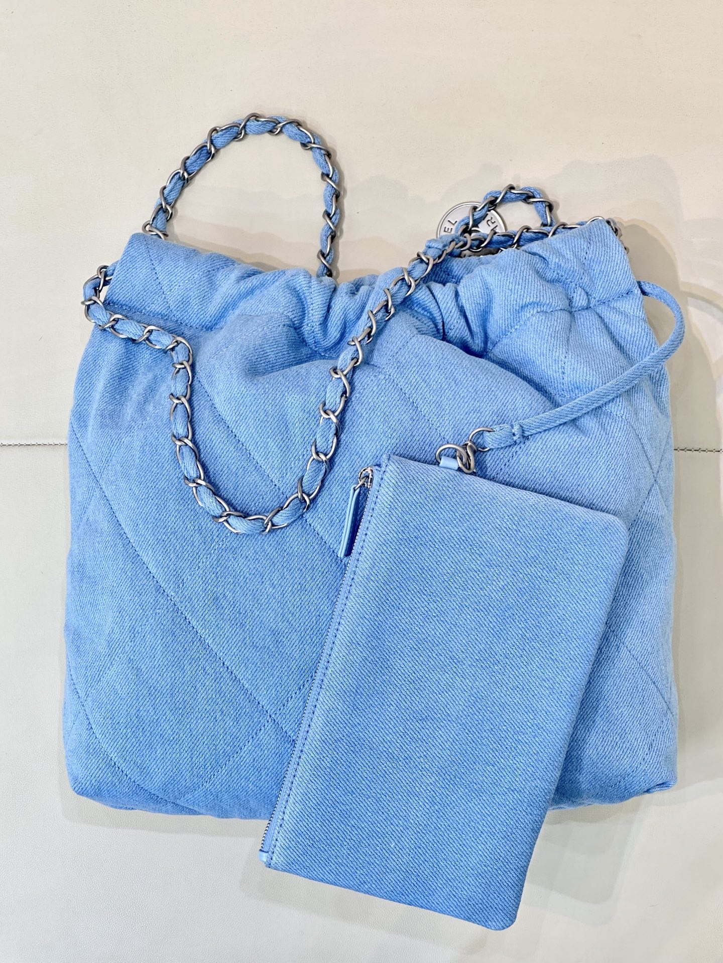Chanel Blue Denim Quilted CC Charm Bucket Bag with Chain Strap 10 i1745057365459 1752 0 8