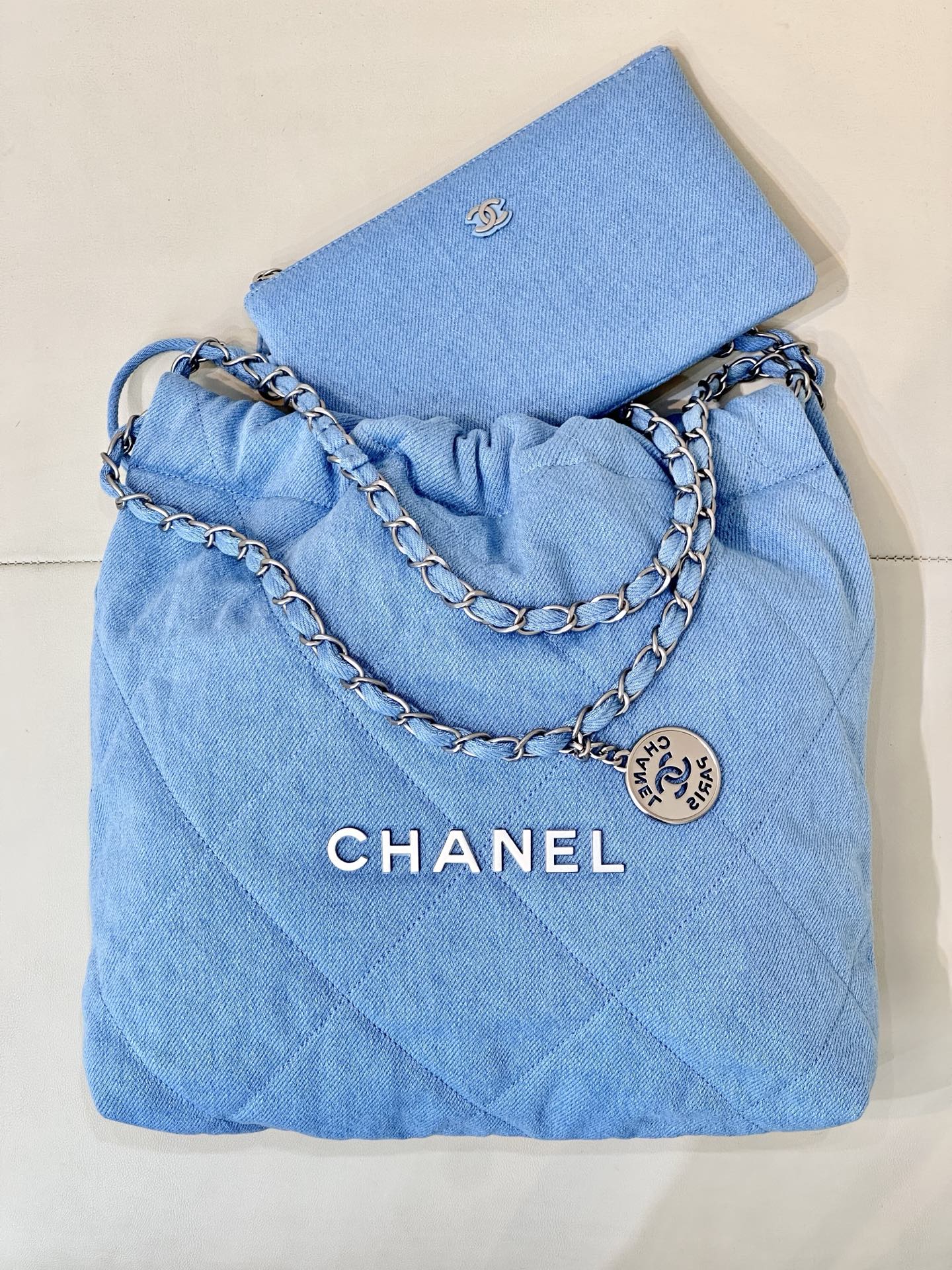 Chanel Blue Denim Quilted CC Charm Bucket Bag with Chain Strap 6 i1745057365497 4617 0 4