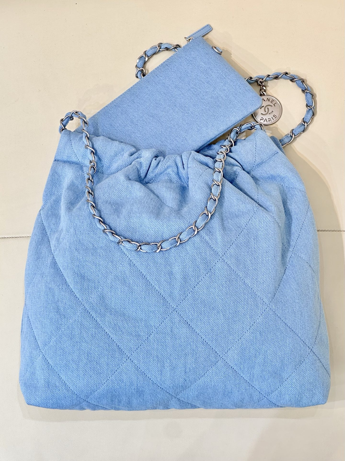 Chanel Denim Drawstring Handbag with Silver Hardware - Medium Size 11 i1745057379501 3969 0 9