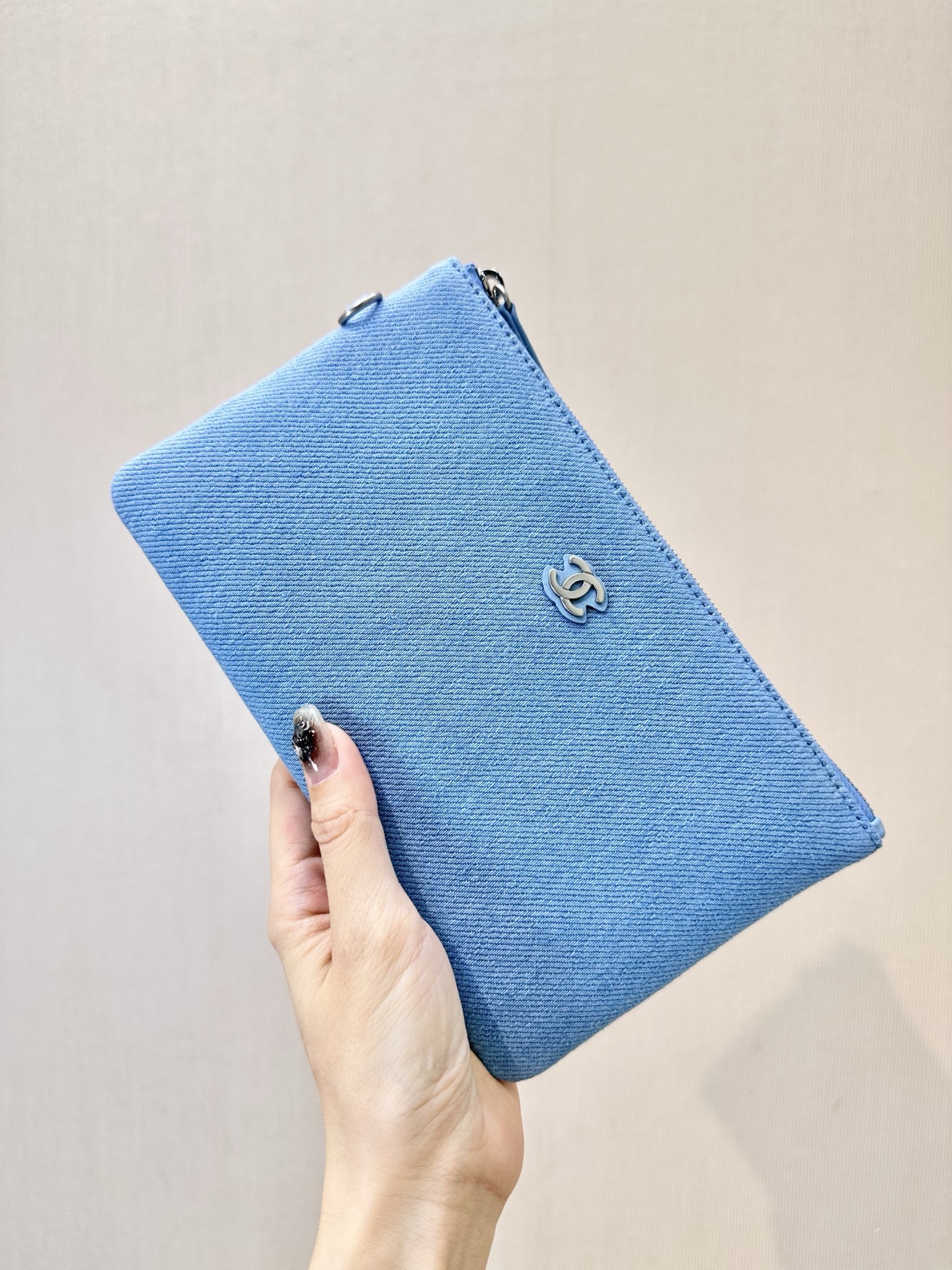 Chanel Denim Pouch with Zipper and Card Slots - Light Blue 2 i1745057391800 6310 0 0