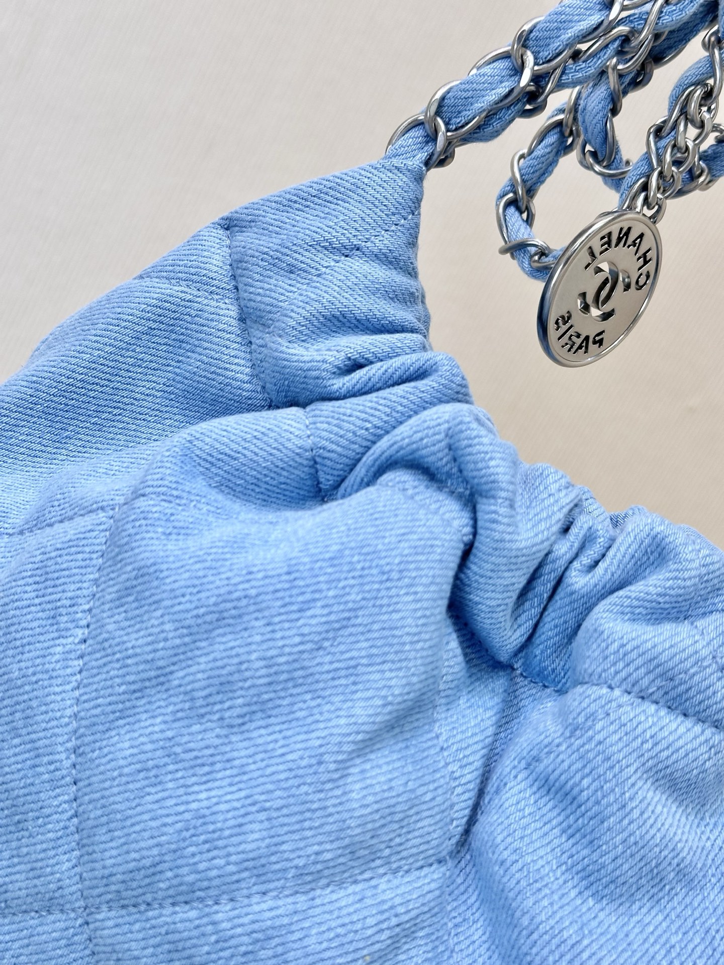 Chanel Denim Quilted Shoulder Bag with Chain, Light Blue 2 i1745057424556 5521 0 1