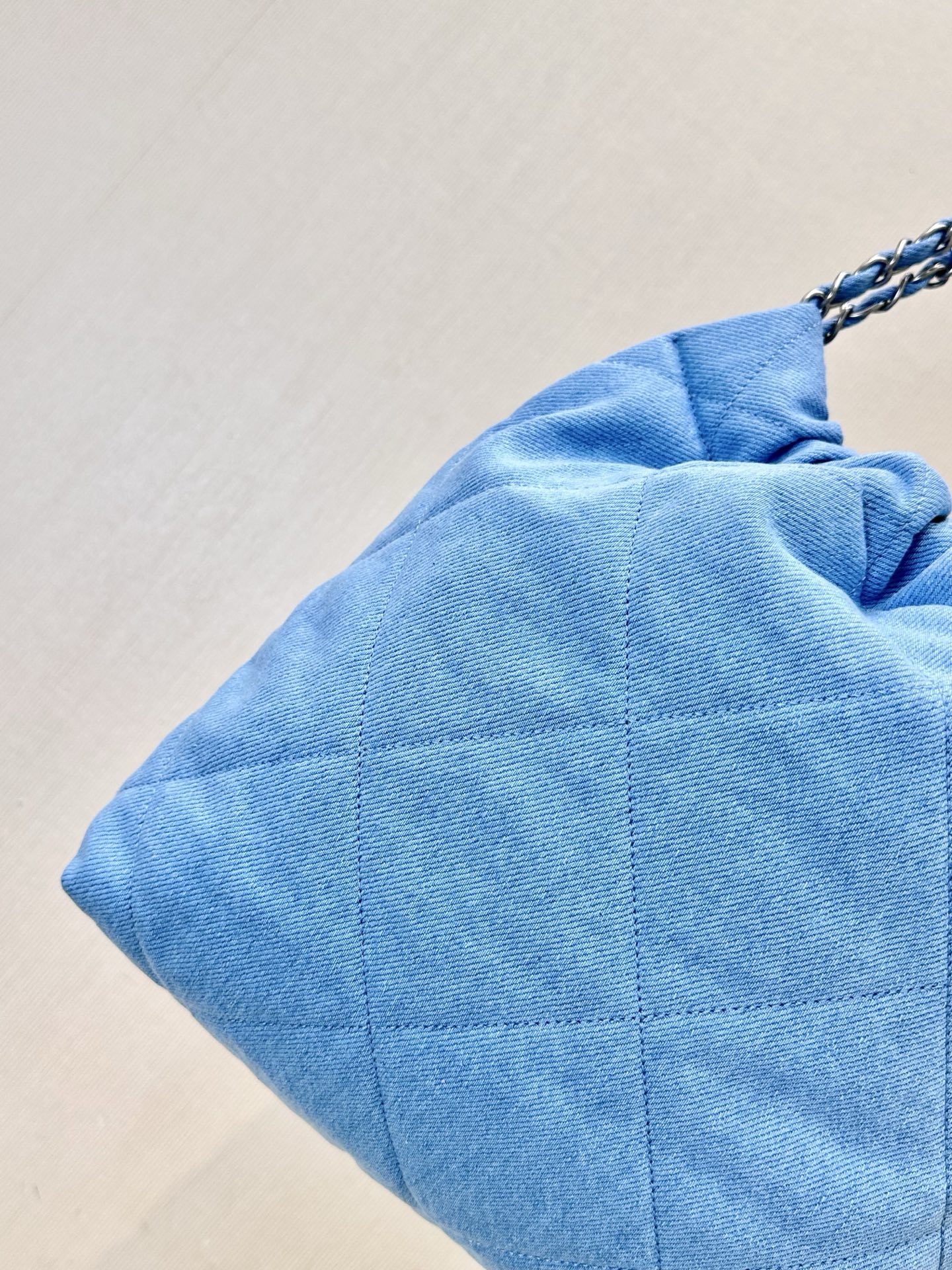 Chanel Denim Quilted Shoulder Bag with Chain, Light Blue 7 i1745057424616 6361 0 6