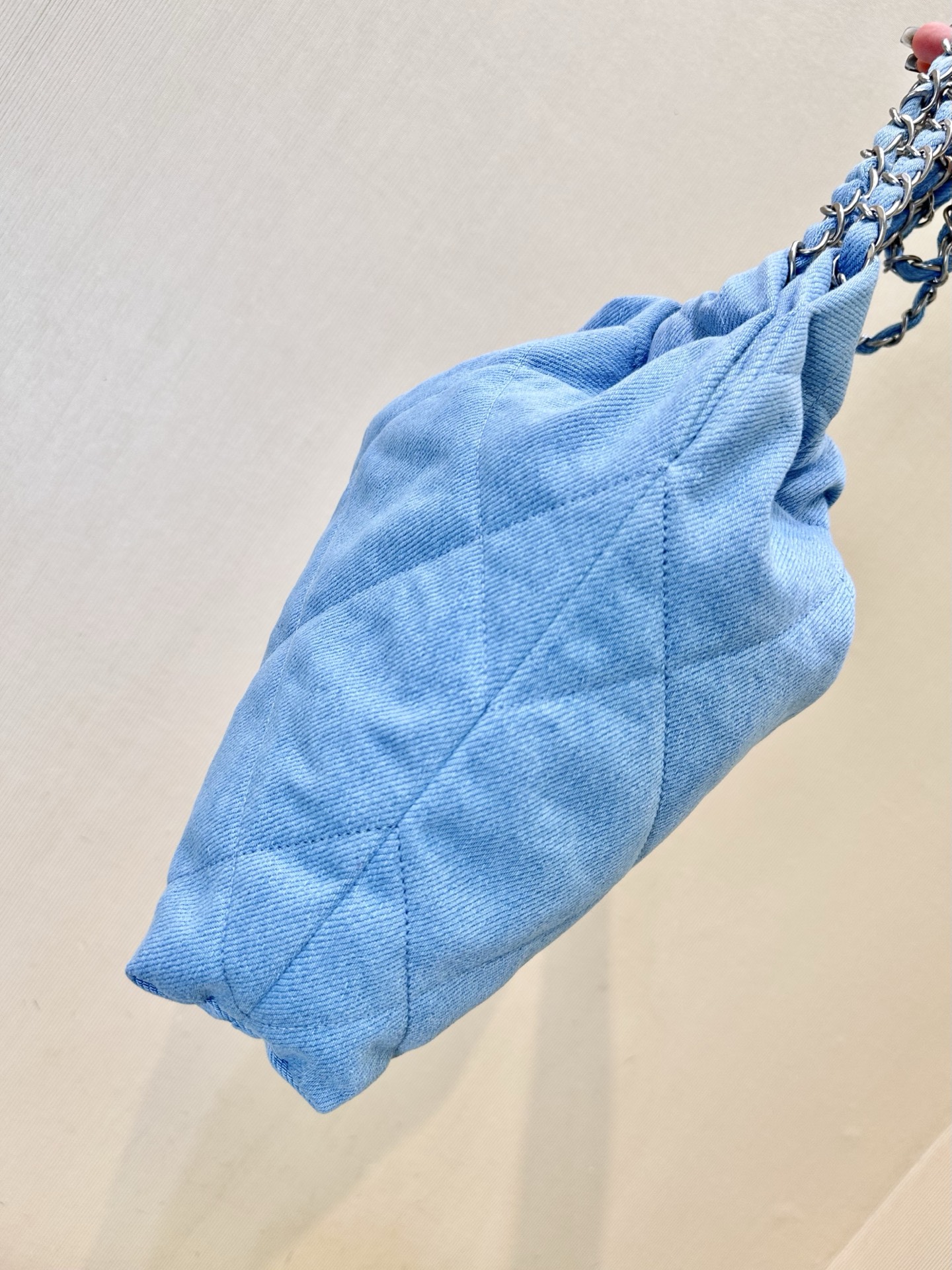 Chanel Denim Quilted Shoulder Bag with Chain, Light Blue 4 i1745057424656 6851 0 3