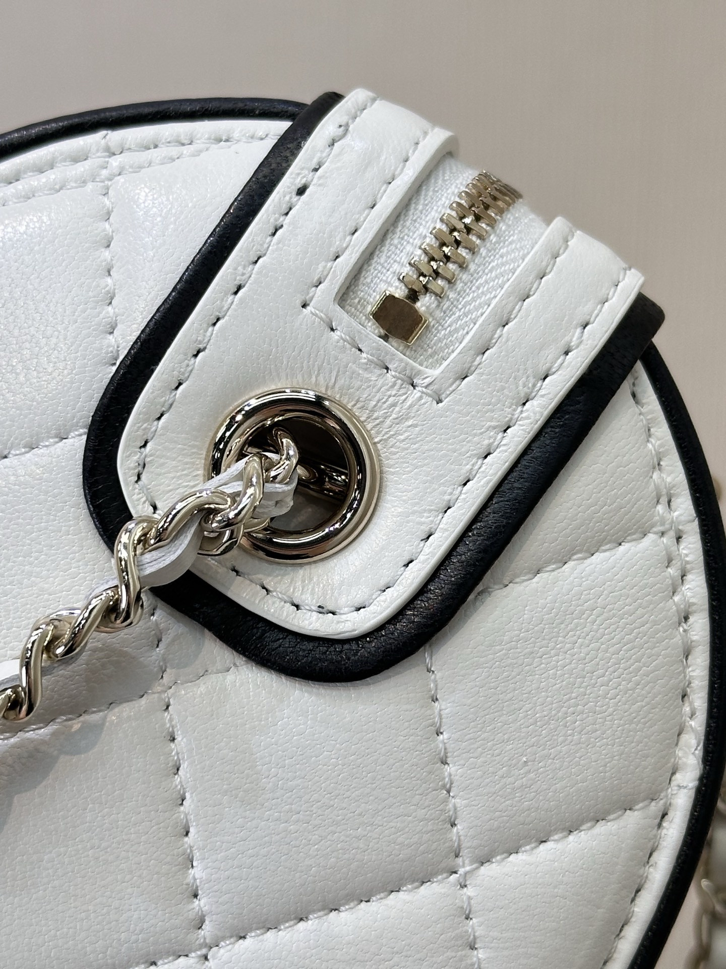 Chanel White Quilted Leather Bowling Bag with Chain Strap 7 i1745231347349 6986 0 5