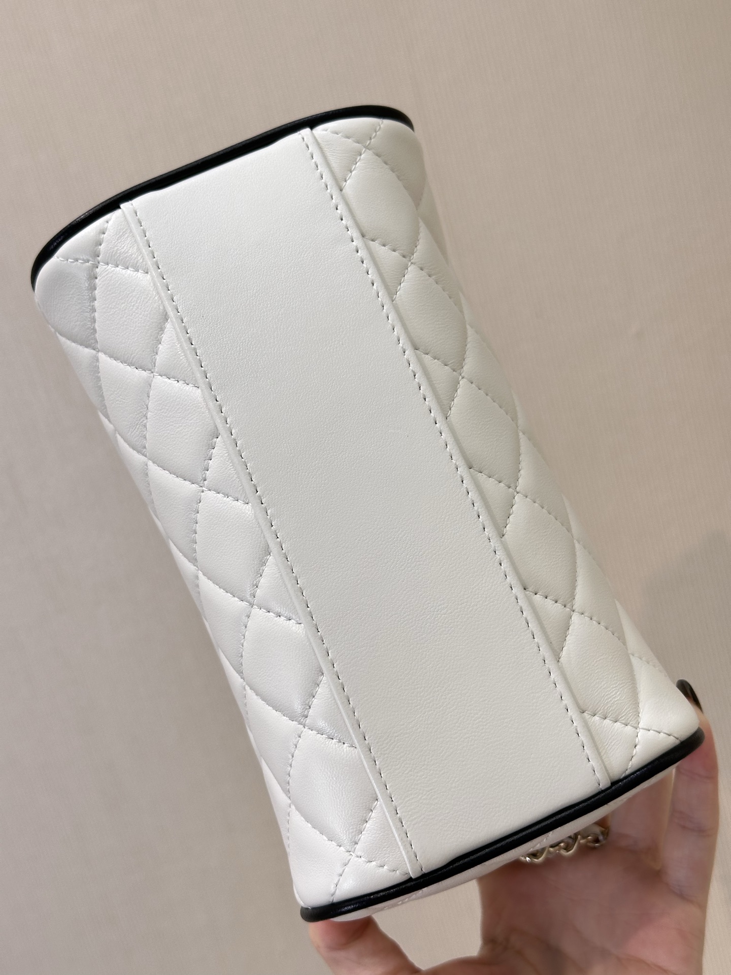 Chanel White Quilted Leather Bowling Bag with Chain Strap 9 i1745231348312 1017 0 7