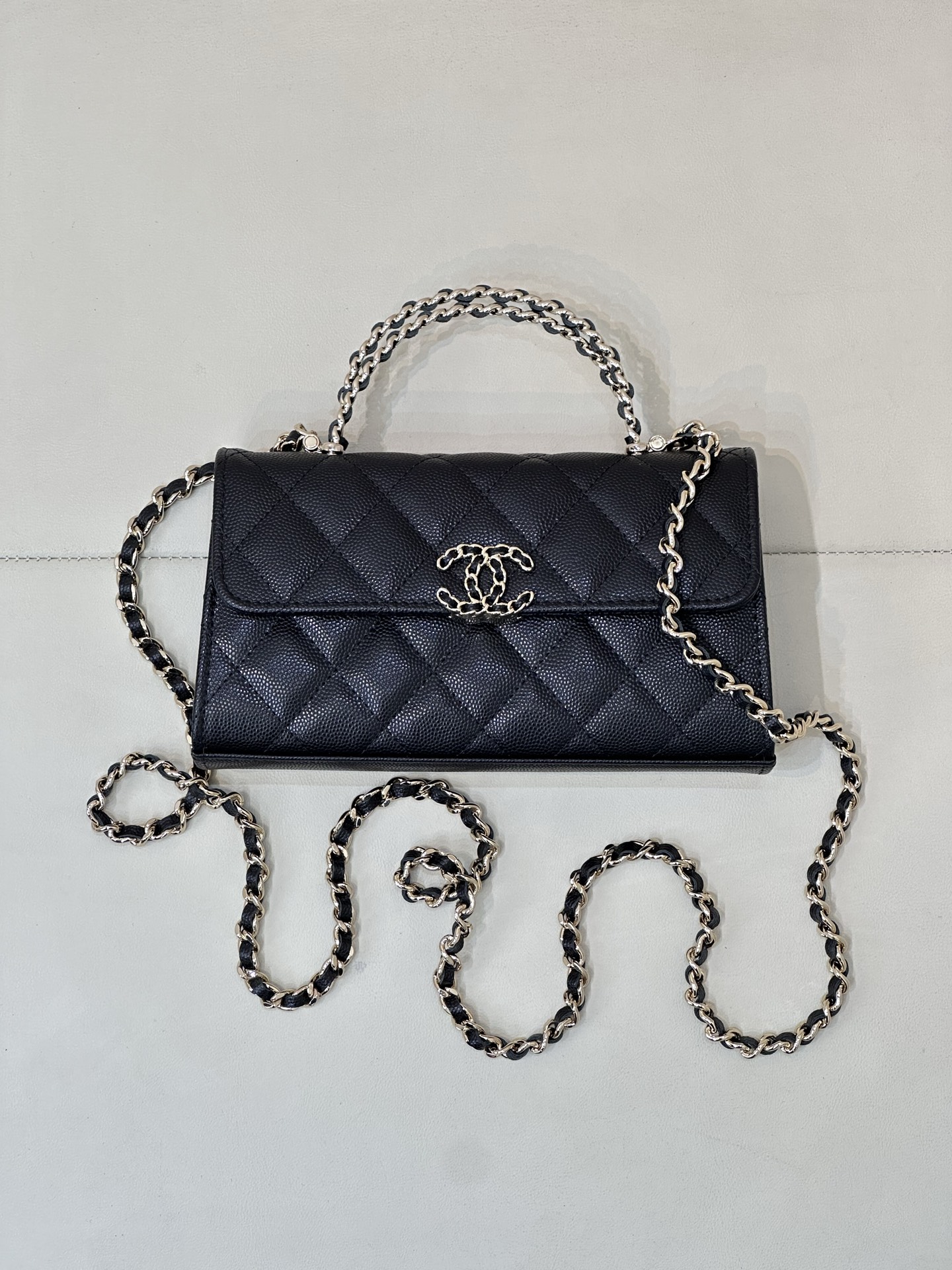 CHANEL kleine Chanel mini Kelly cross-handle lychee-grain kalfsleer ruitpatroon ketting champagne hardware logo verborgen model populair model oude kanalen - topkwaliteit
