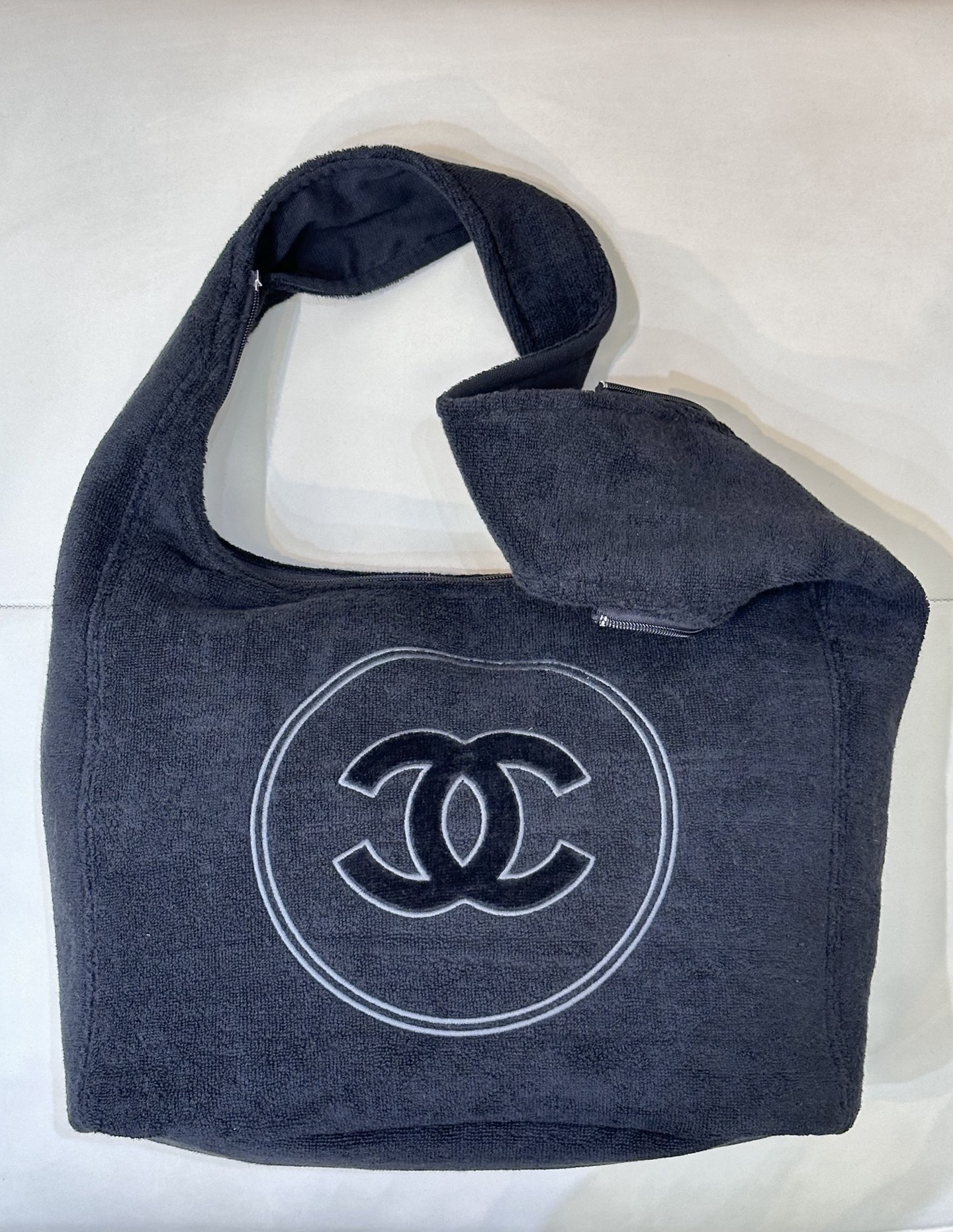 CHANEL Coco Beach Collection Terry Cloth Tote Bag Pure Cotton Towel Fabric Lightweight Large Capacity Shopping Bag Elegant Casual with Pouch - Top Quality