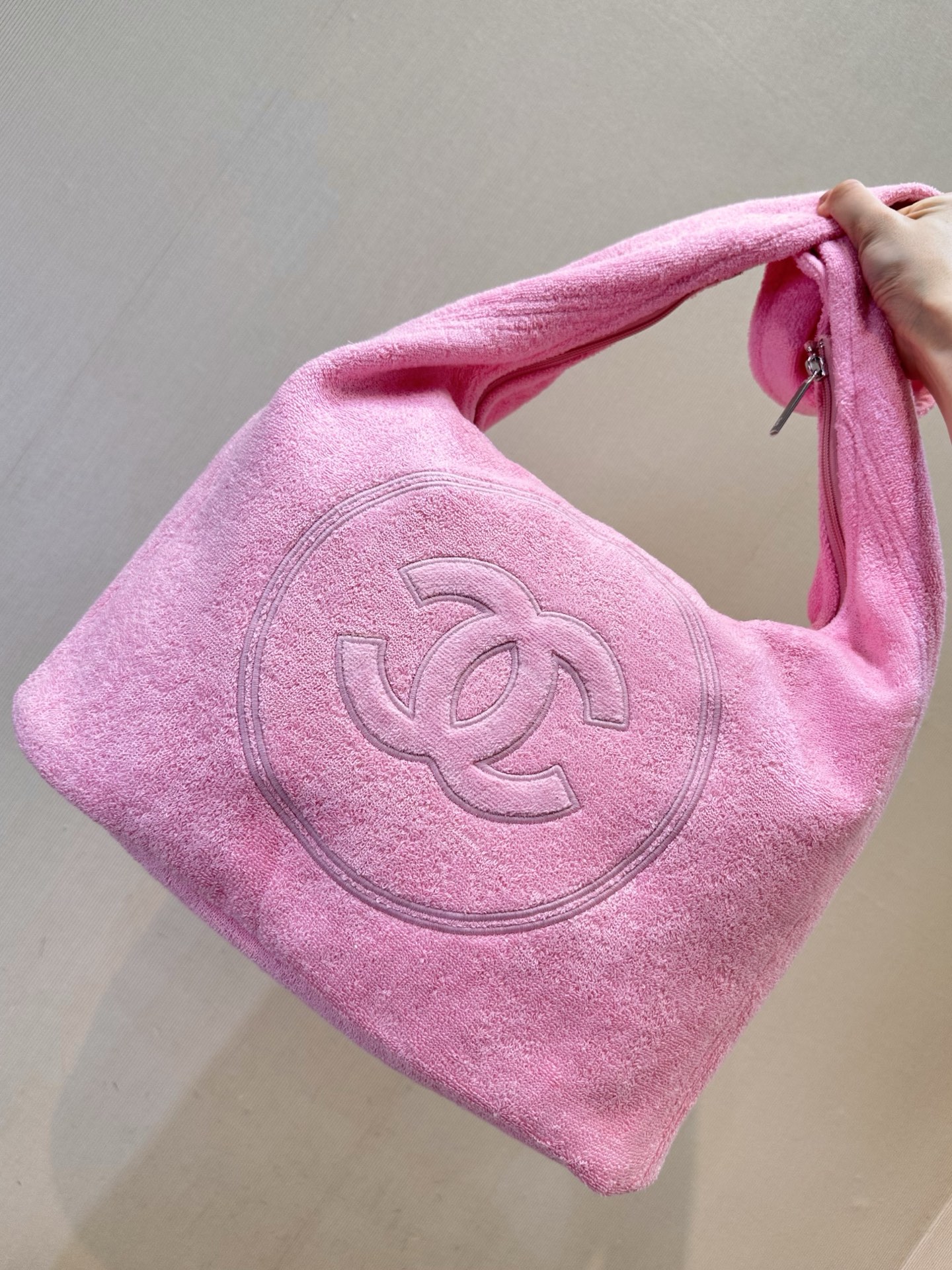 CHANEL Coco Beach Collection Terry Cloth Tote Bag Pure Cotton Towel Fabric Lightweight Large Capacity Shopping Bag Elegant Casual with Pouch - Top Quality