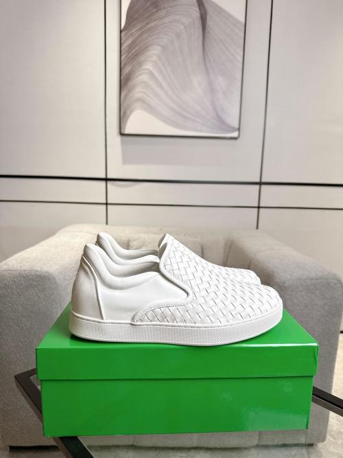 Bottega Veneta Woven Leather Slip-On Sneakers Unisex Round Toe