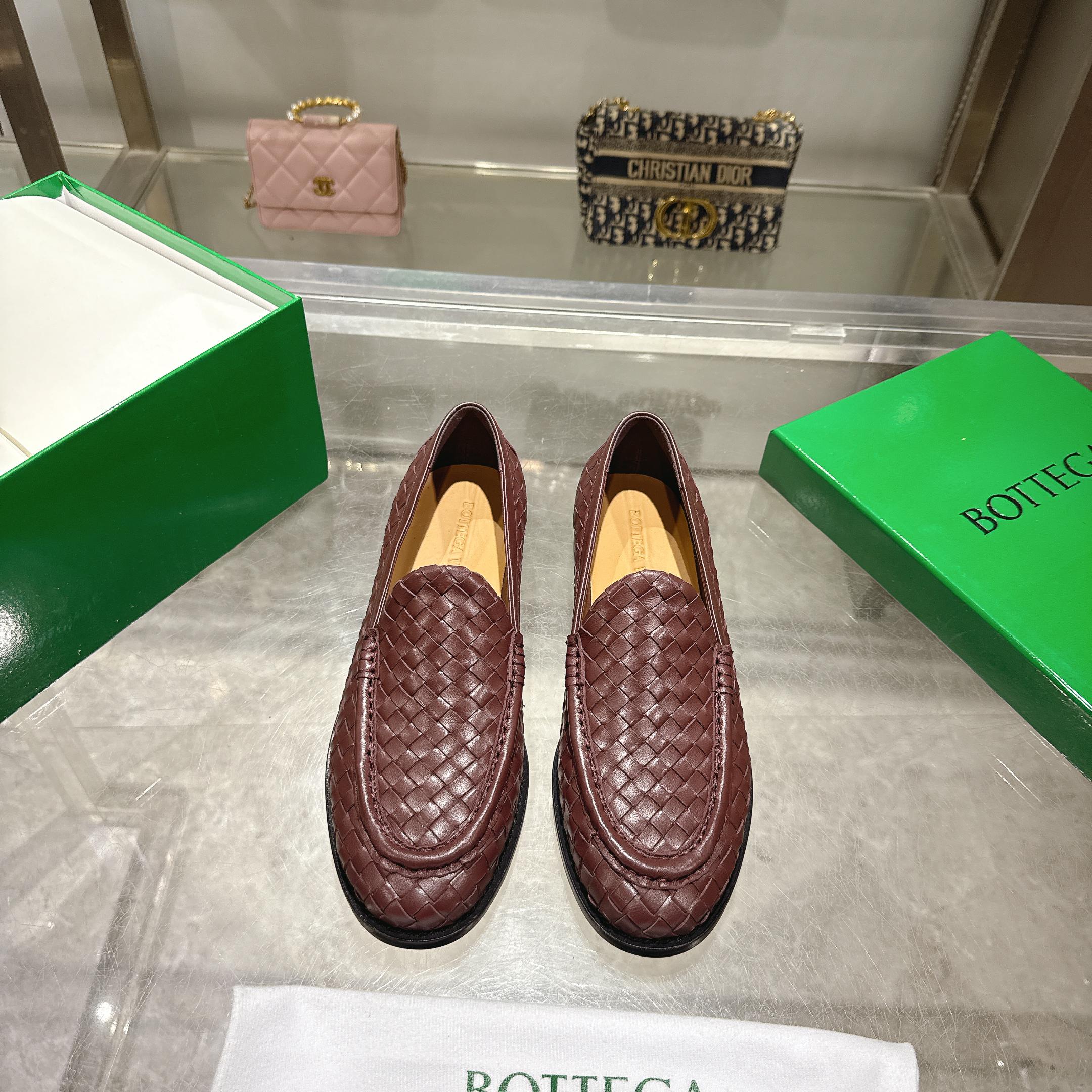 Bottega Veneta Burgundy Woven Loafers