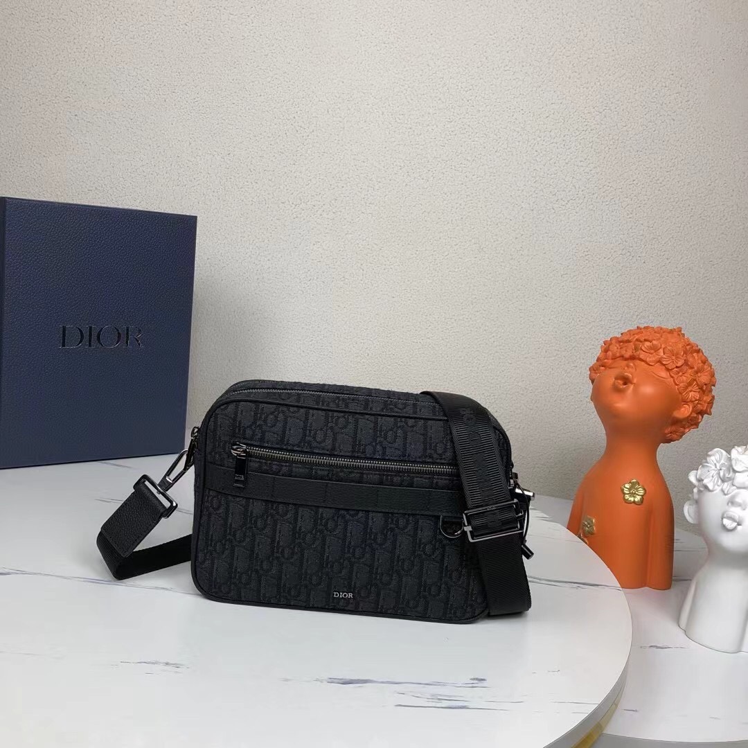 Dior Einwandfrei
 Messenger-Taschen Schwarz Grau Platin Kalbsleder Rindsleder Nylon Winterkollektion Oblique