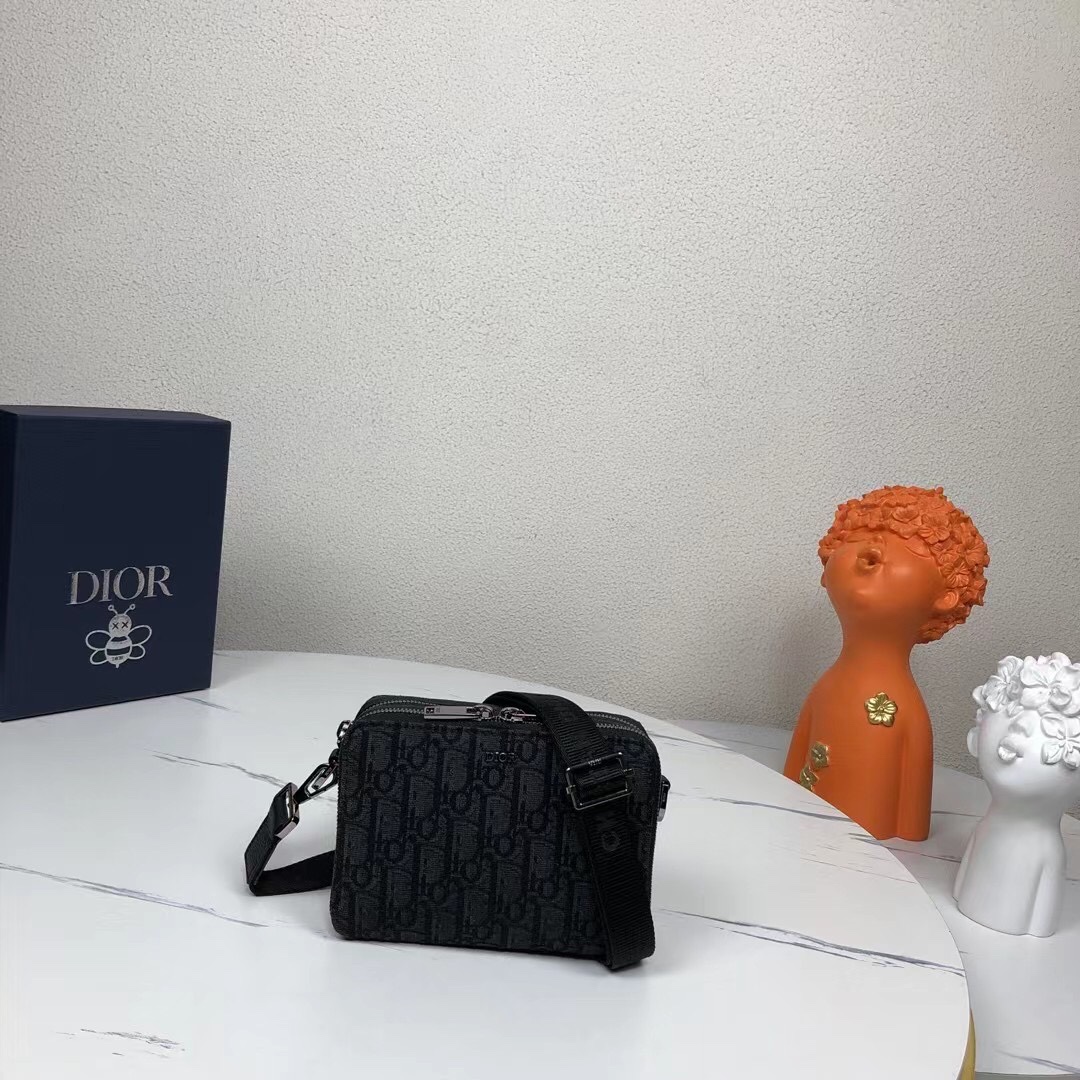 Dior Taschen Kosmetiktaschen Schwarz Grau Platin Gelb Nylon Oblique