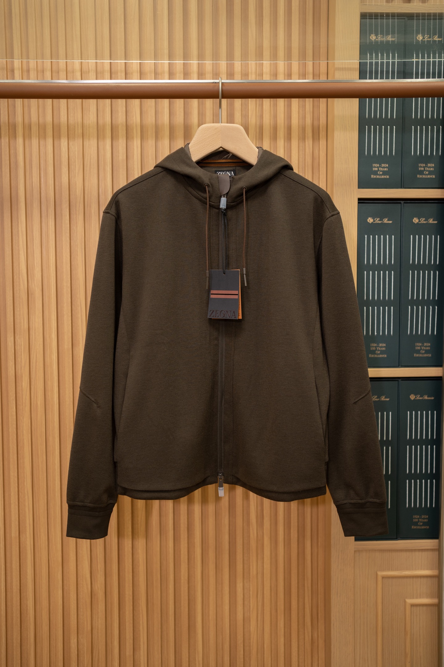 Zegna Brown Zip Up Hooded Jacket