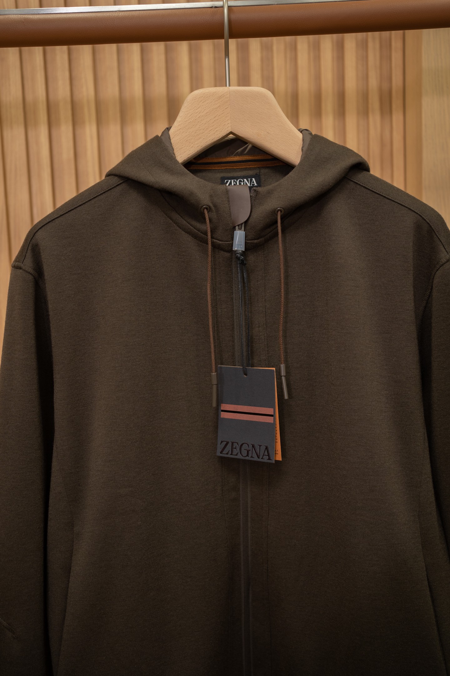 Zegna Brown Zip Up Hooded Jacket