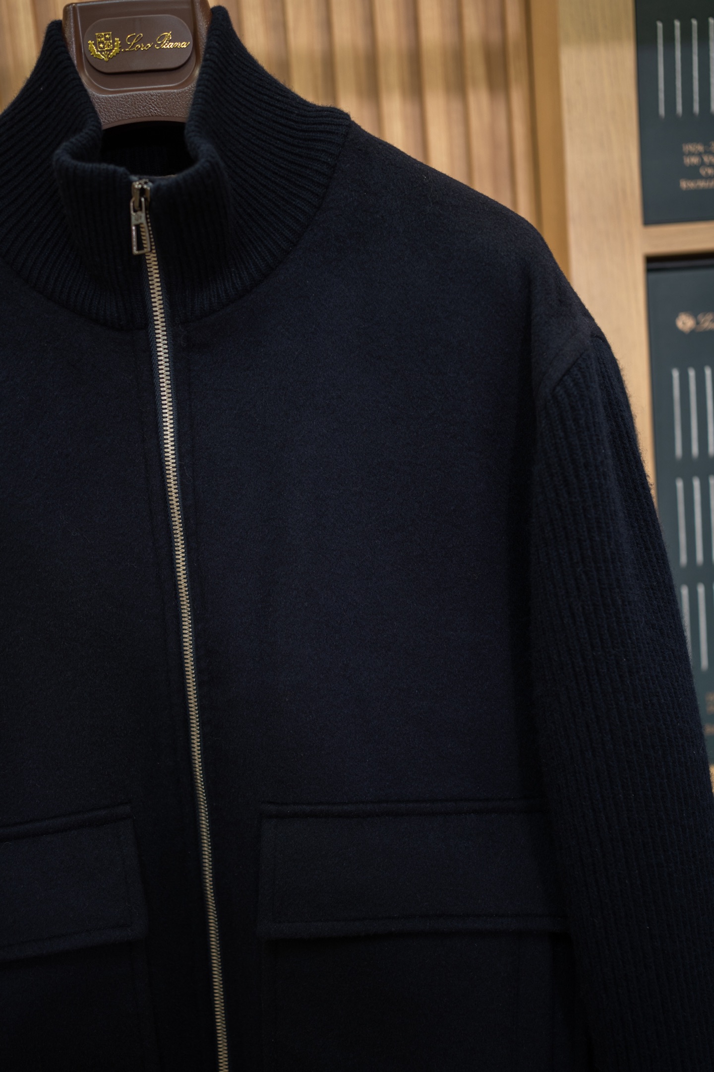 LP Black Wool Cashmere Zip Stand Collar Jacket