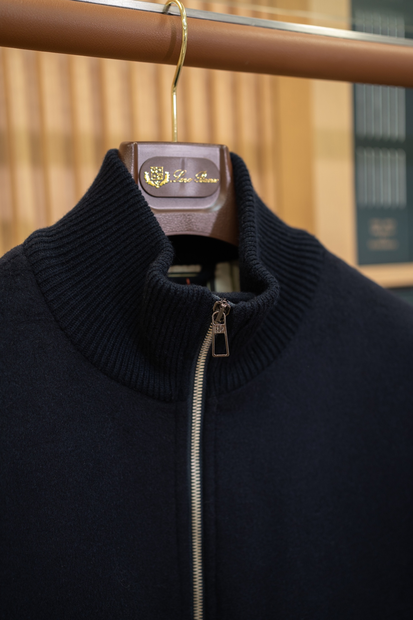 LP Black Wool Cashmere Zip Stand Collar Jacket