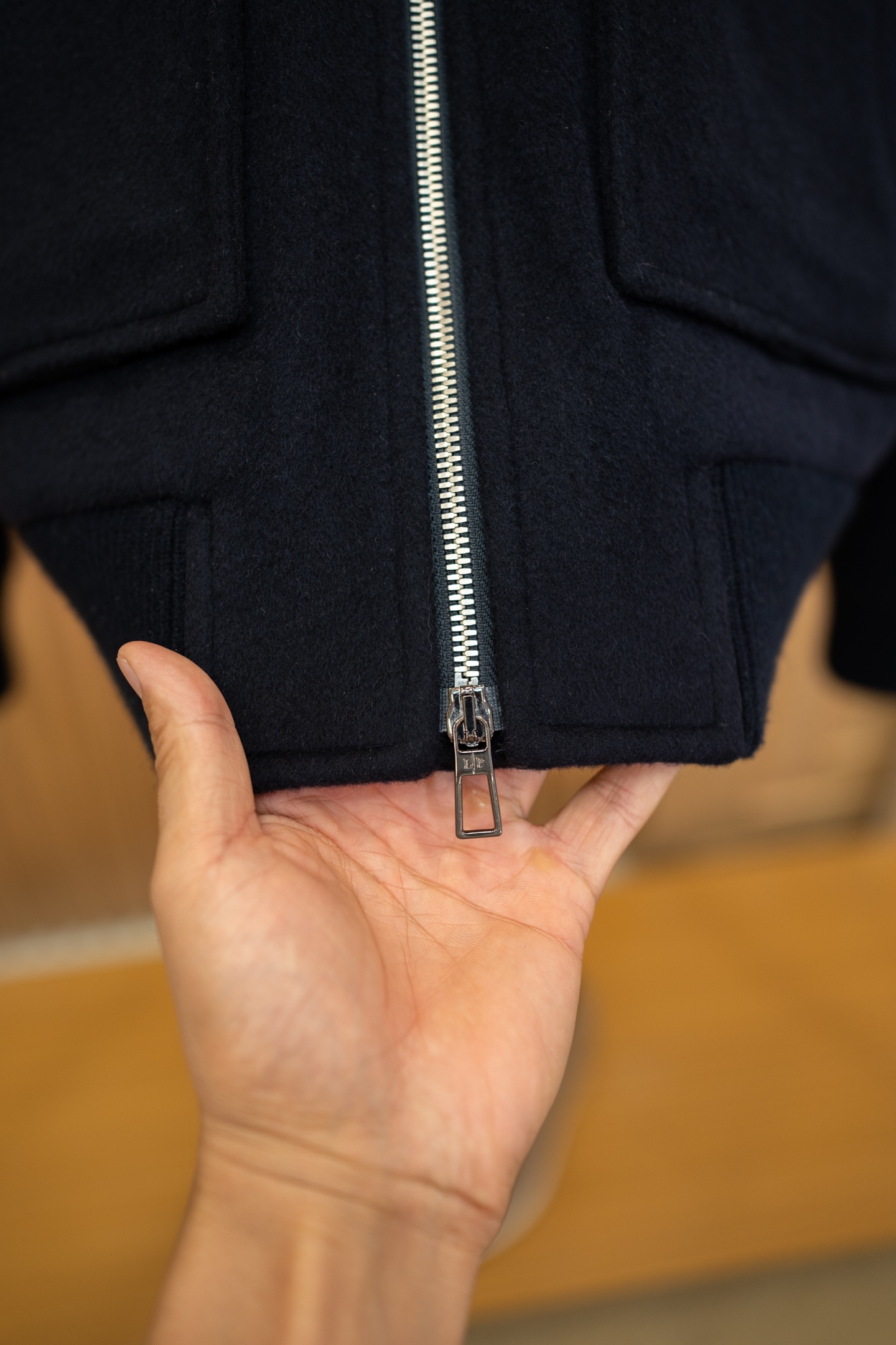 LP Black Wool Cashmere Zip Stand Collar Jacket