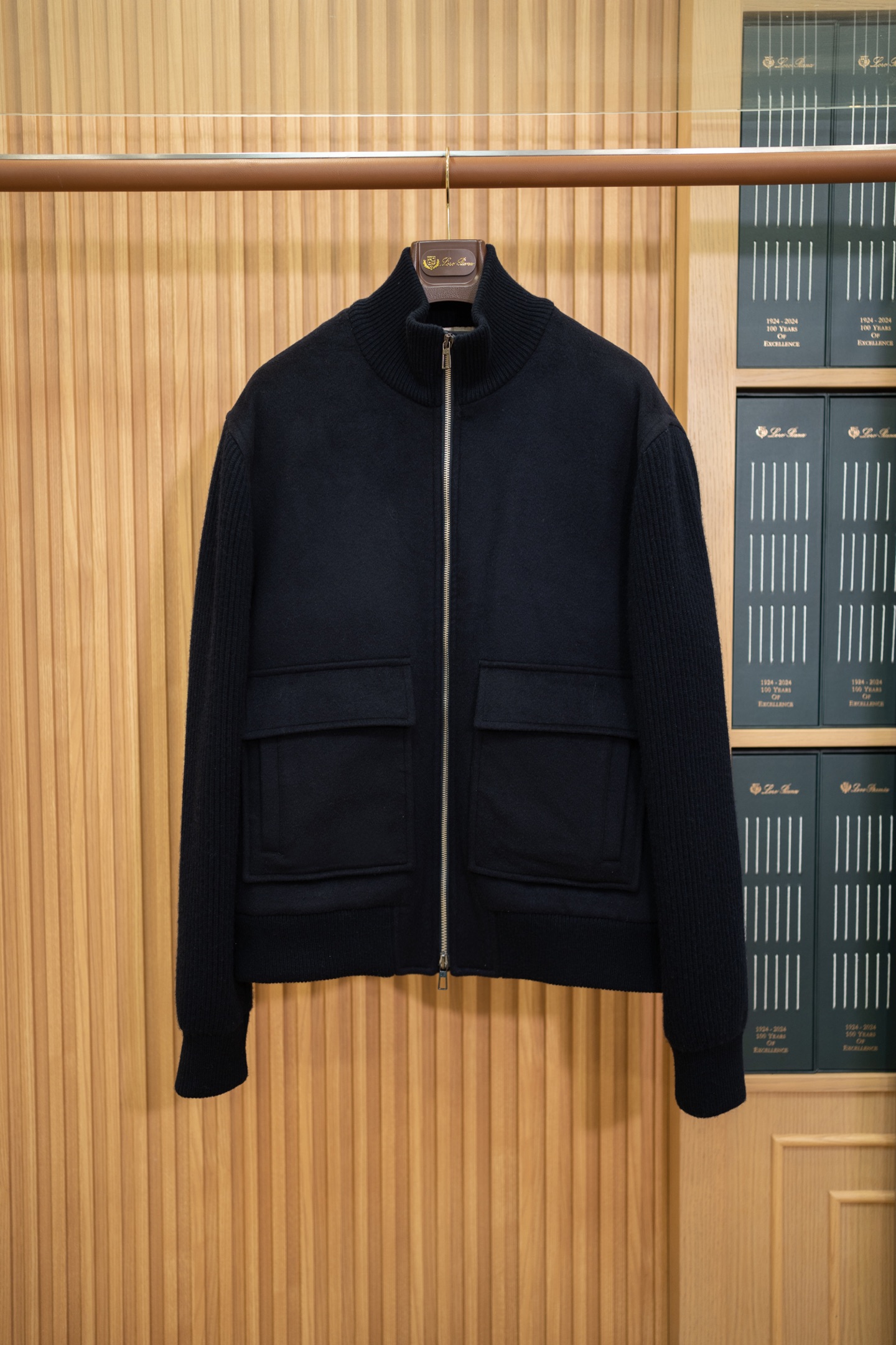 LP Black Wool Cashmere Zip Stand Collar Jacket