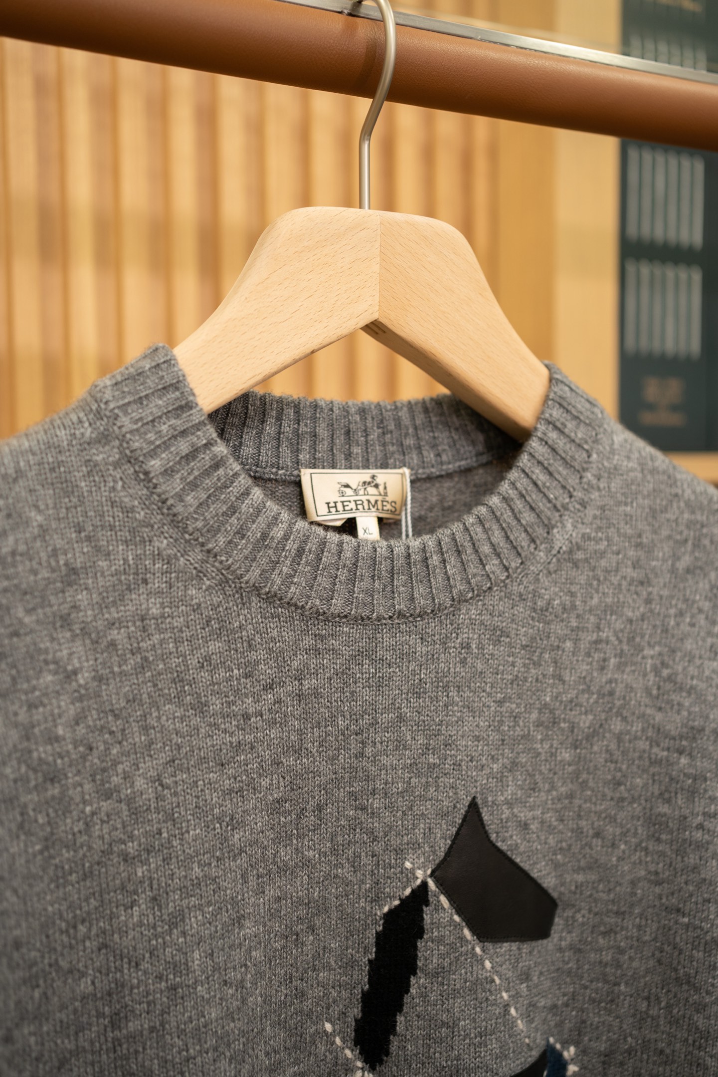 Hermès Grey Horse Patch Crew Neck Sweater