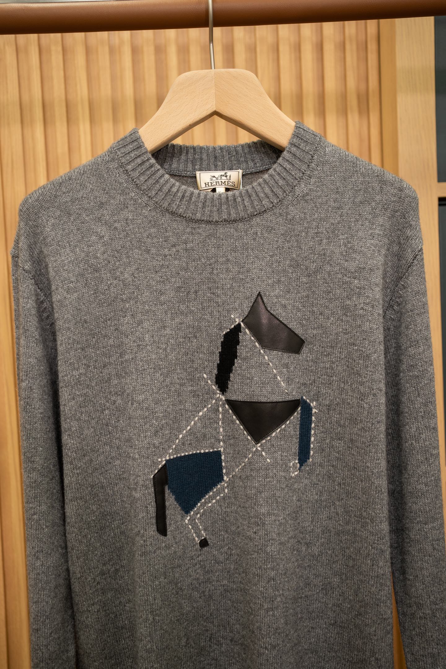 Hermès Grey Horse Patch Crew Neck Sweater