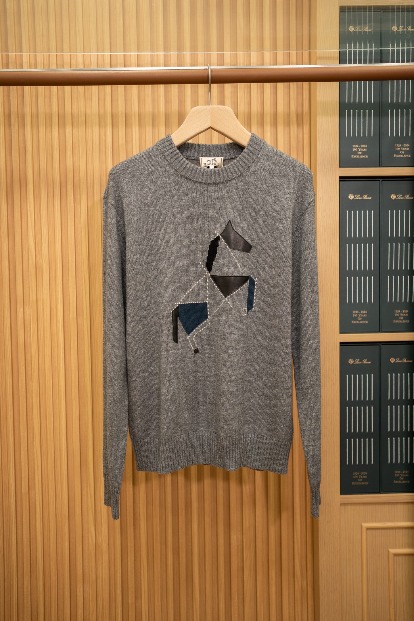 Hermès Grey Horse Patch Crew Neck Sweater