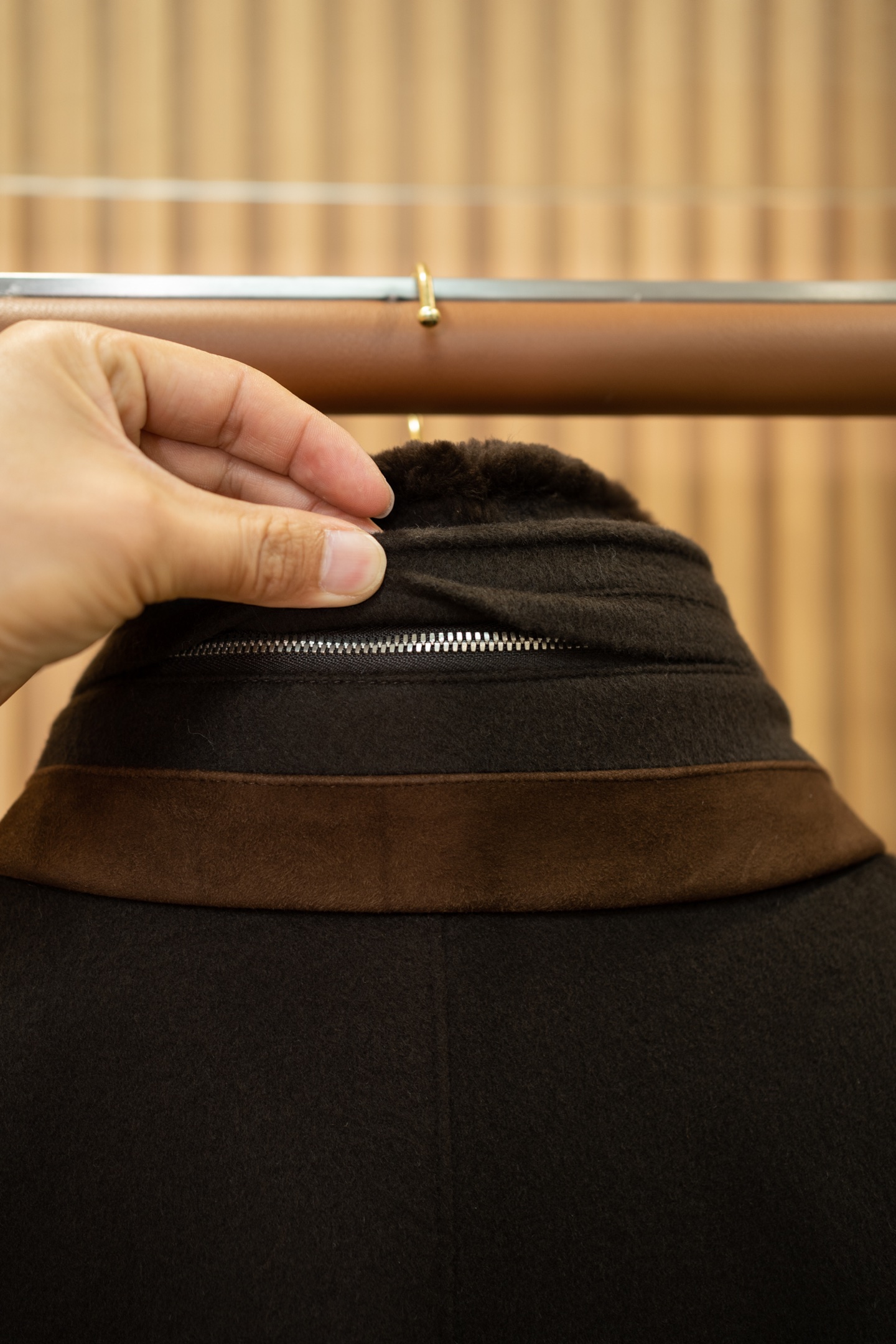 LP Dark Brown Wool Shearling Collar Jacket