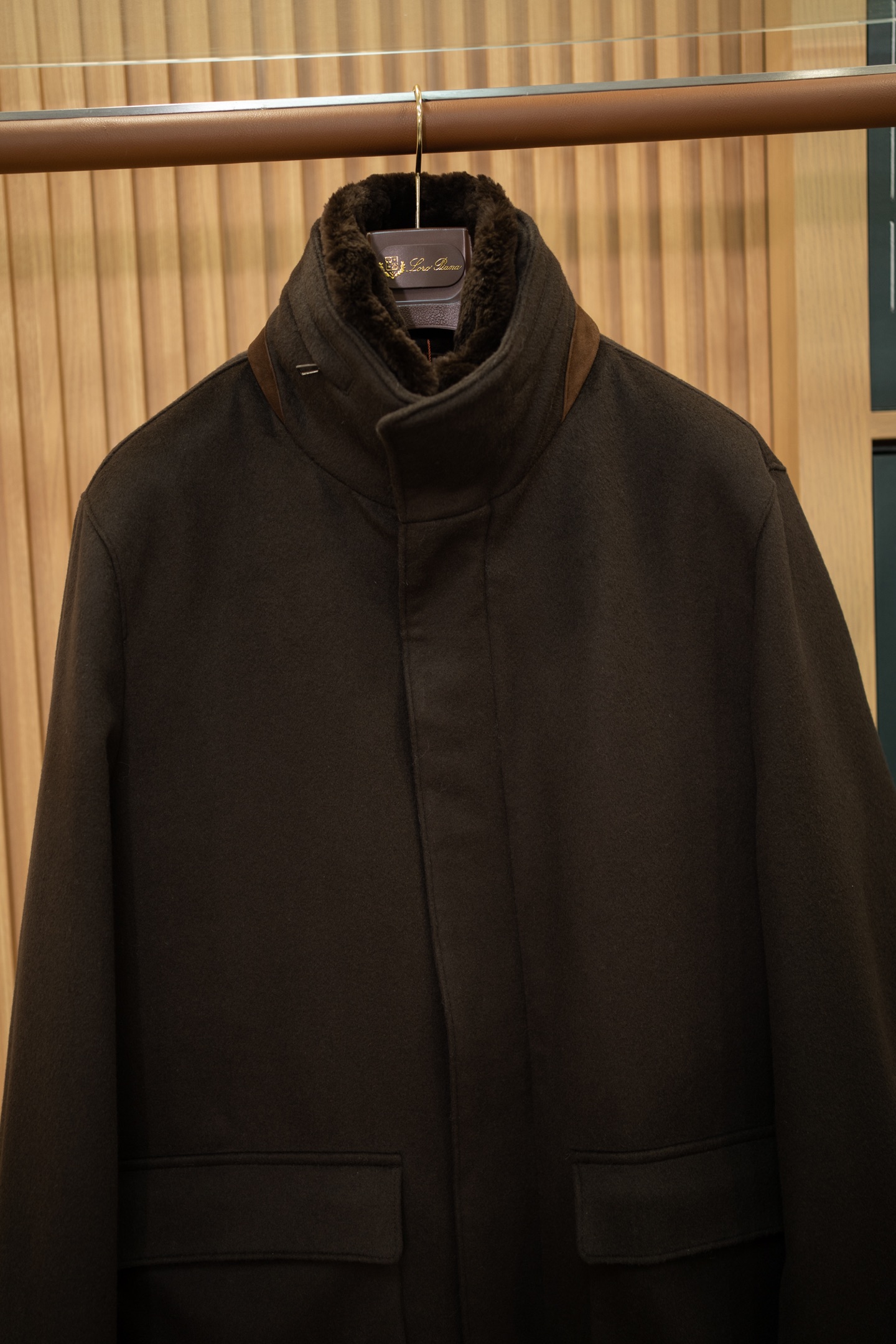 LP Dark Brown Wool Shearling Collar Jacket
