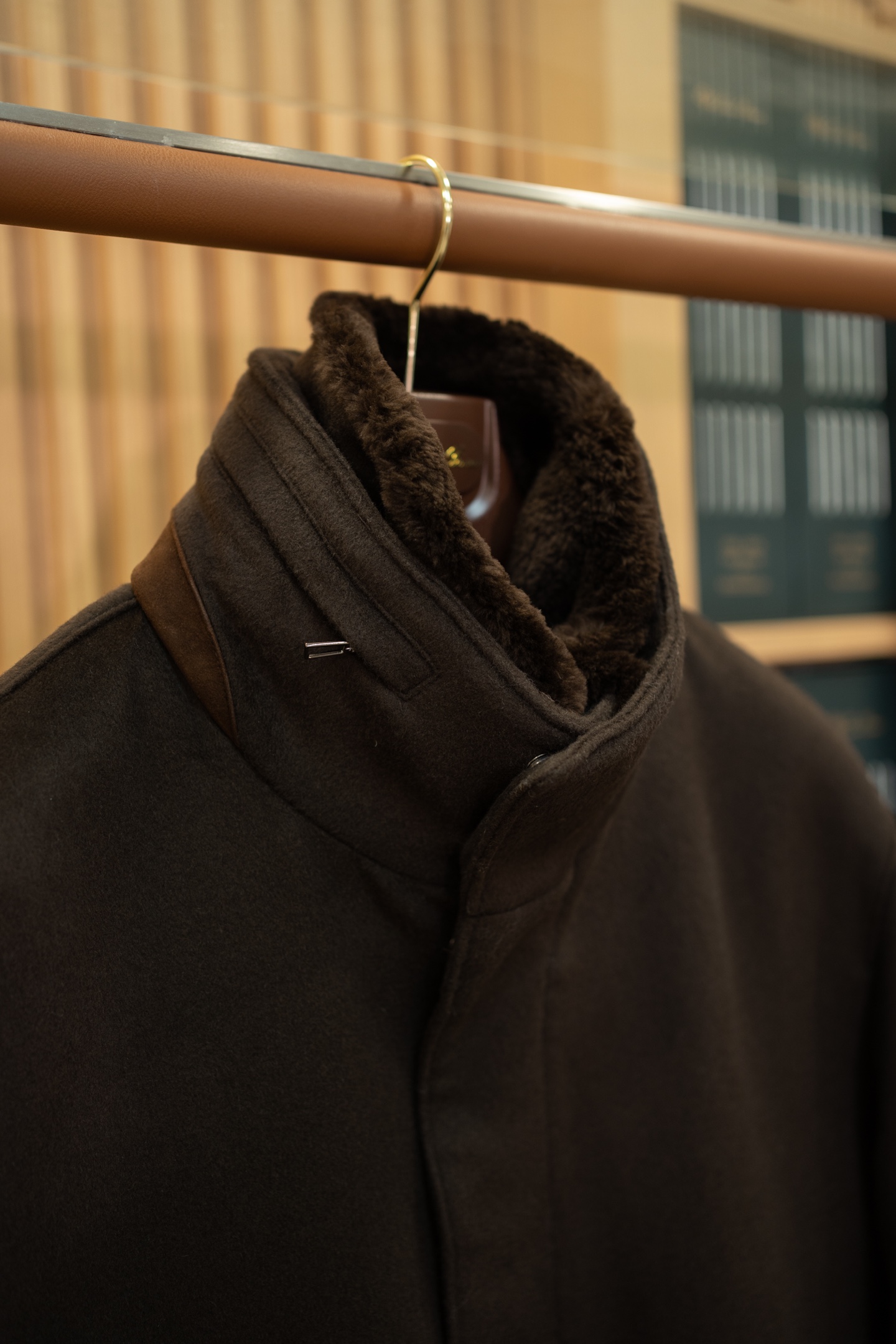LP Dark Brown Wool Shearling Collar Jacket