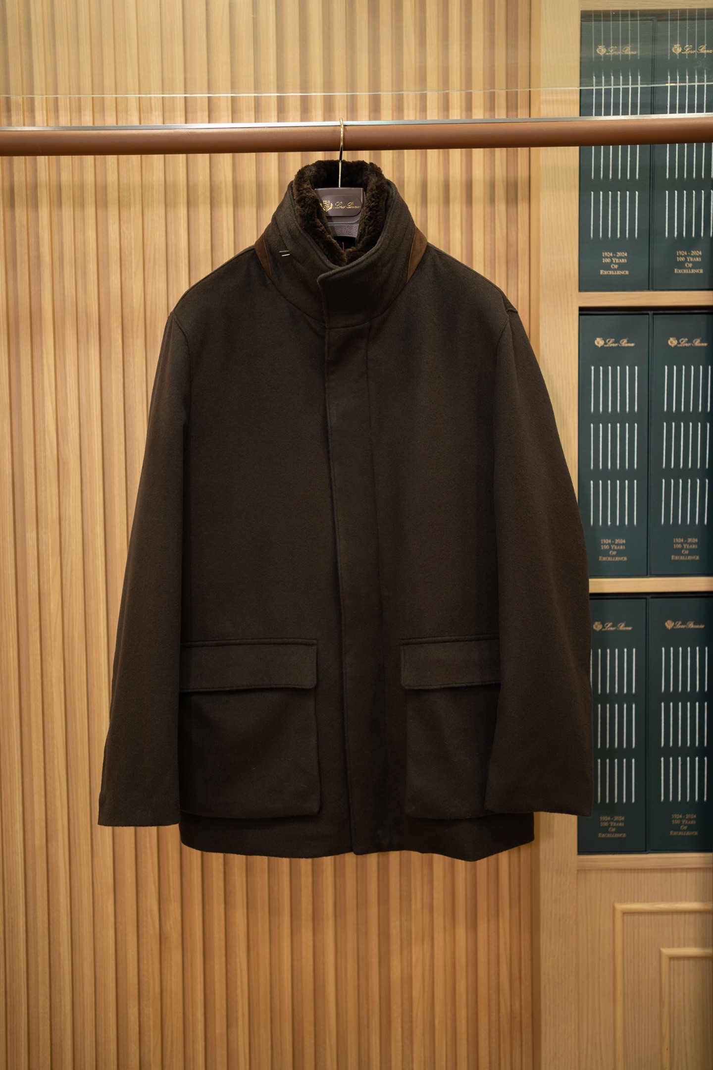 LP Dark Brown Wool Shearling Collar Jacket