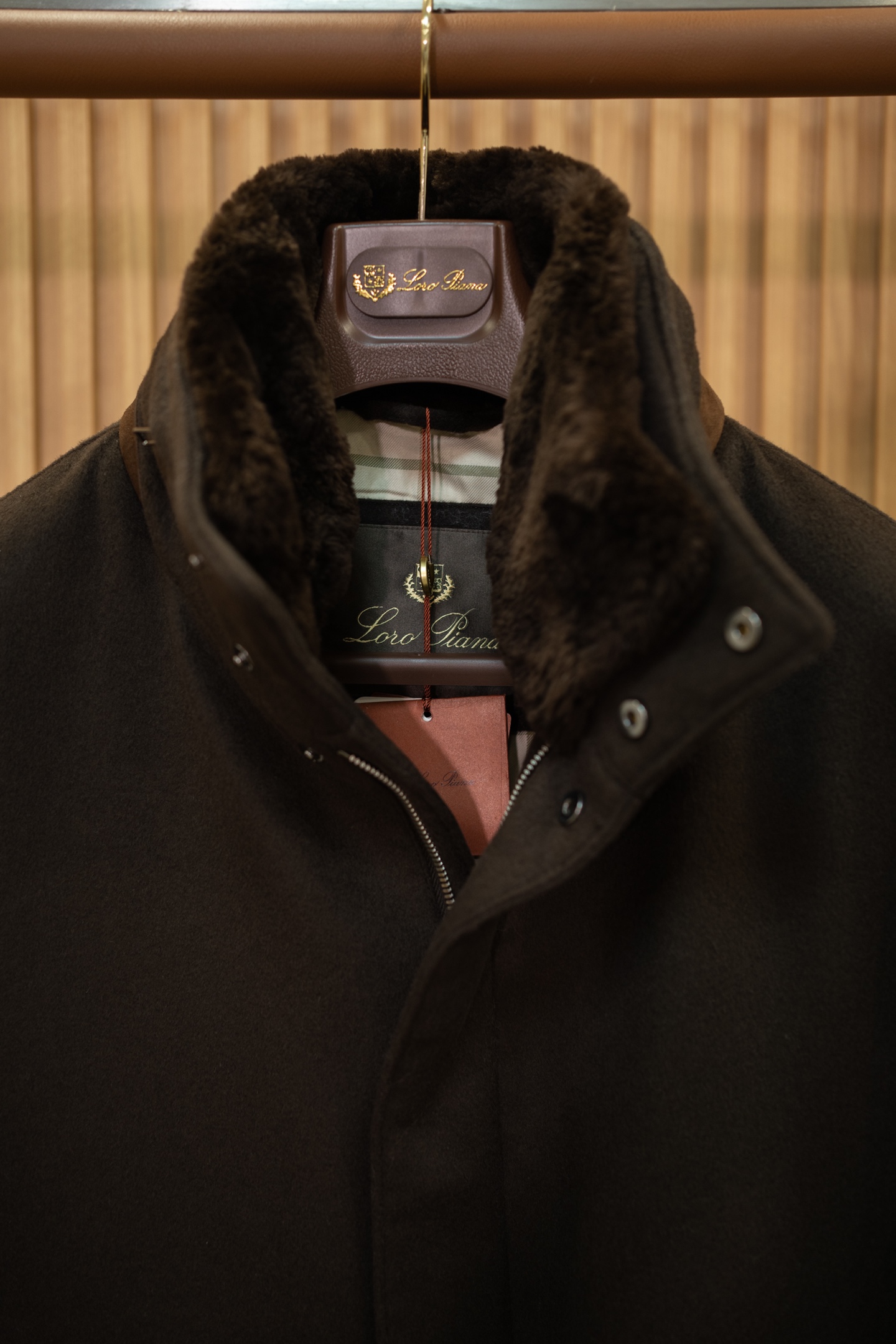 LP Dark Brown Wool Shearling Collar Jacket