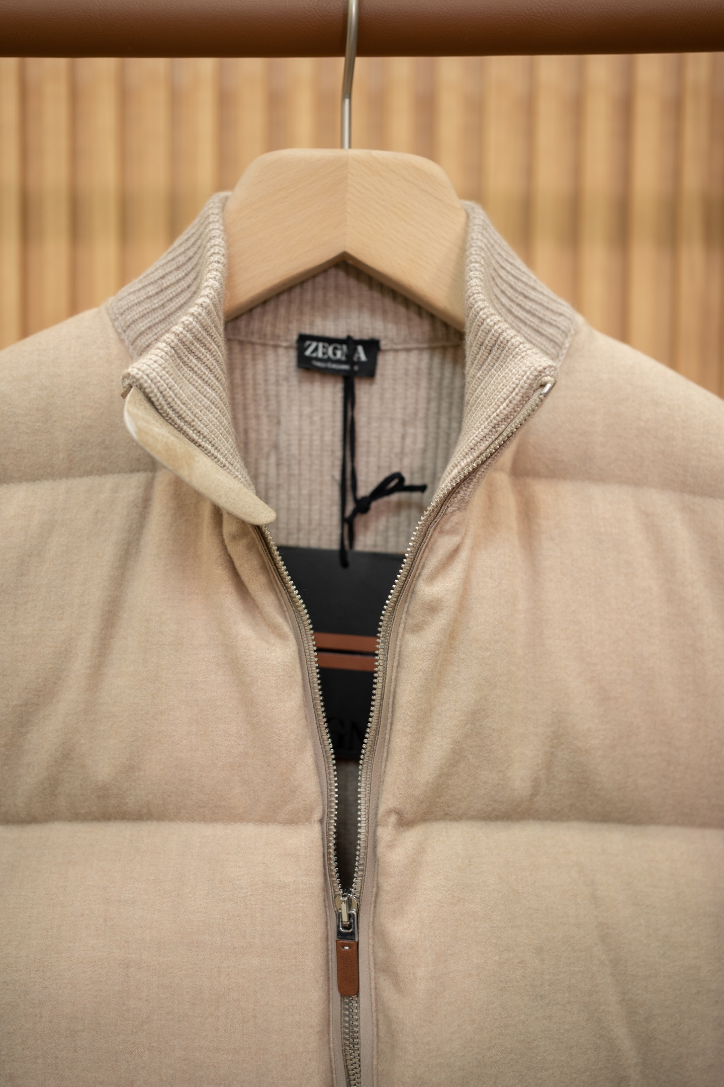 LP Beige Knit Spliced Down Bomber Jacket