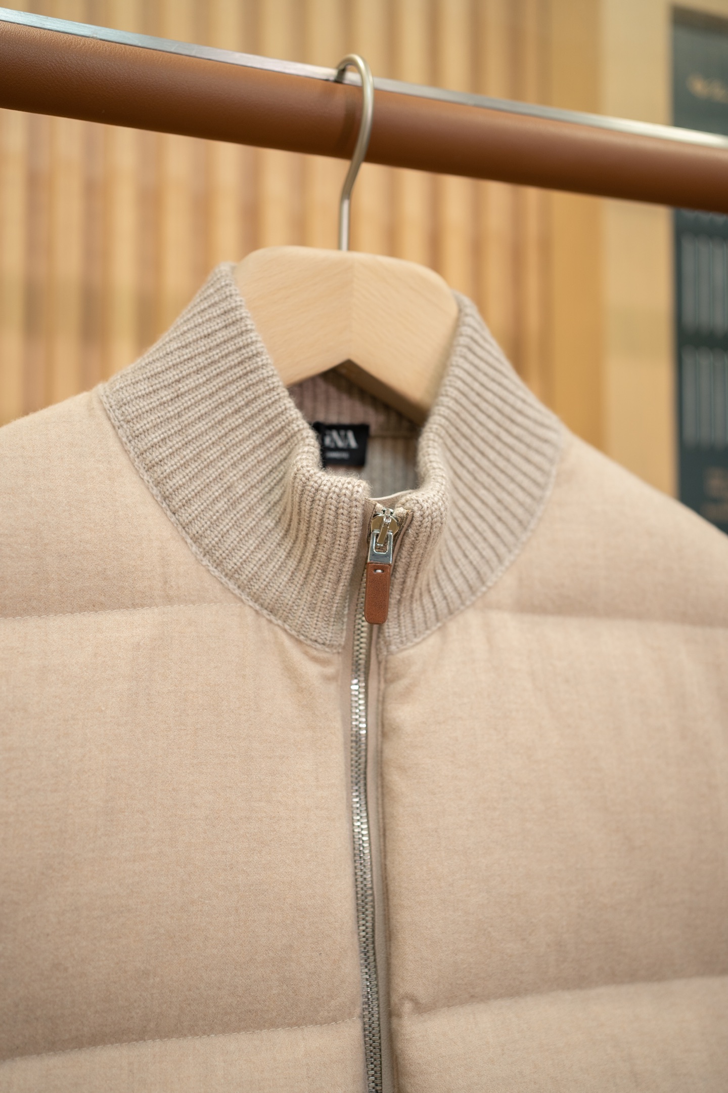 LP Beige Knit Spliced Down Bomber Jacket