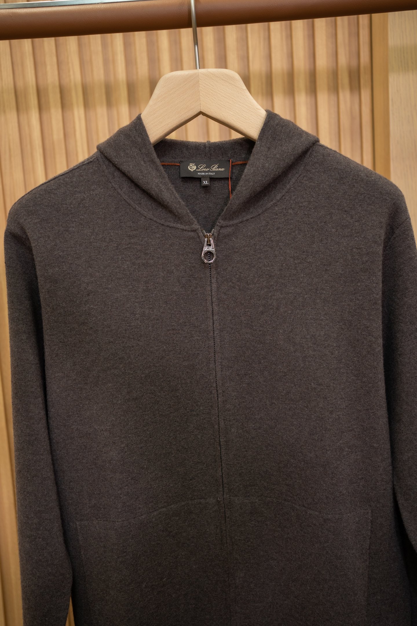 LP Brown Cashmere Zip Hooded Knit Cardigan