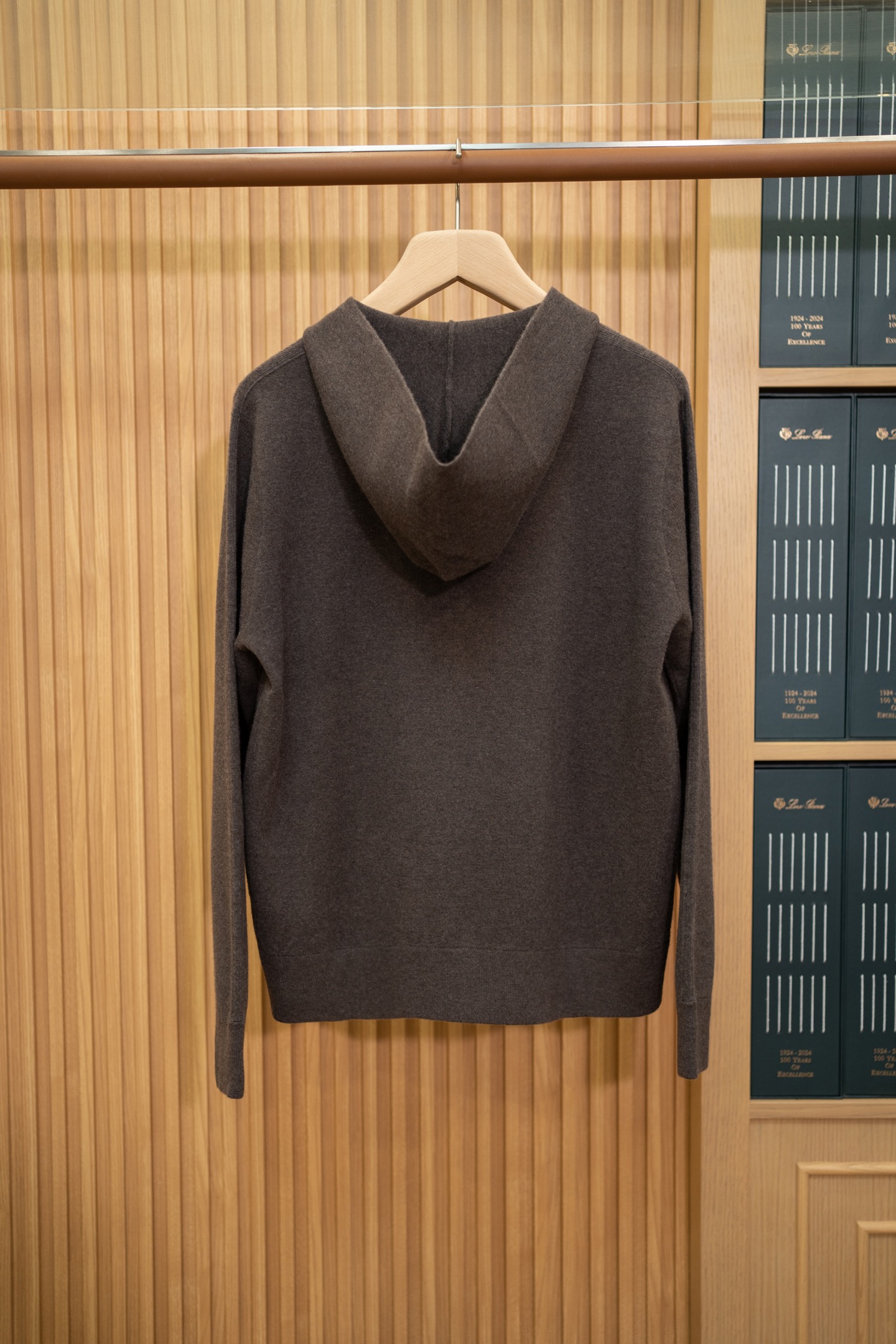 LP Brown Cashmere Zip Hooded Knit Cardigan