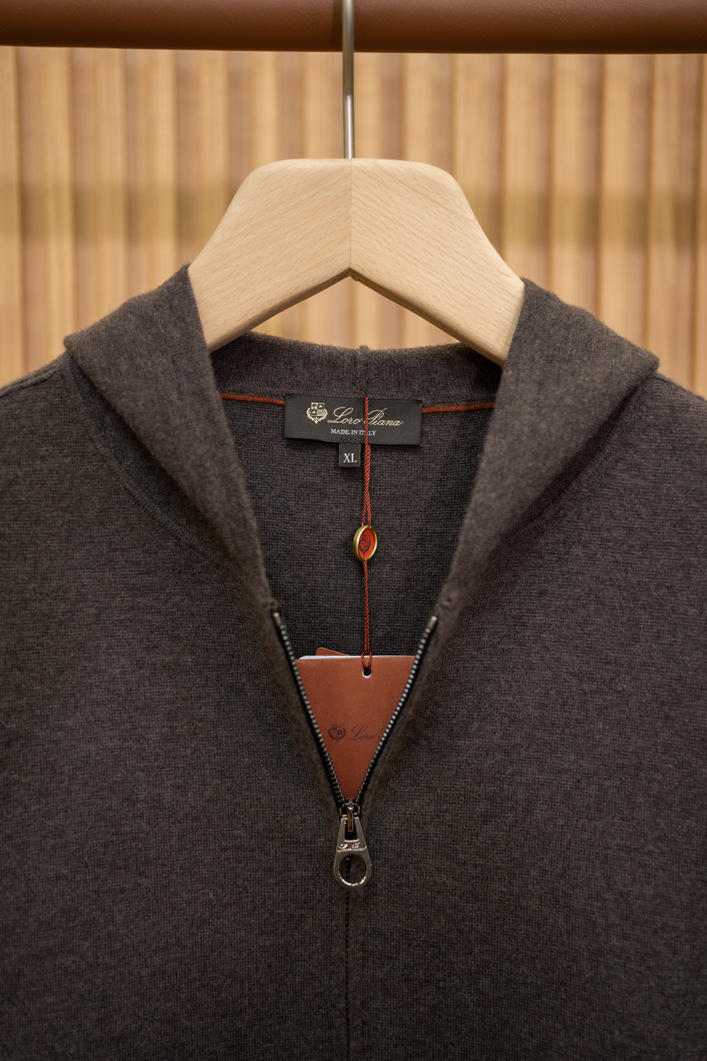 LP Brown Cashmere Zip Hooded Knit Cardigan