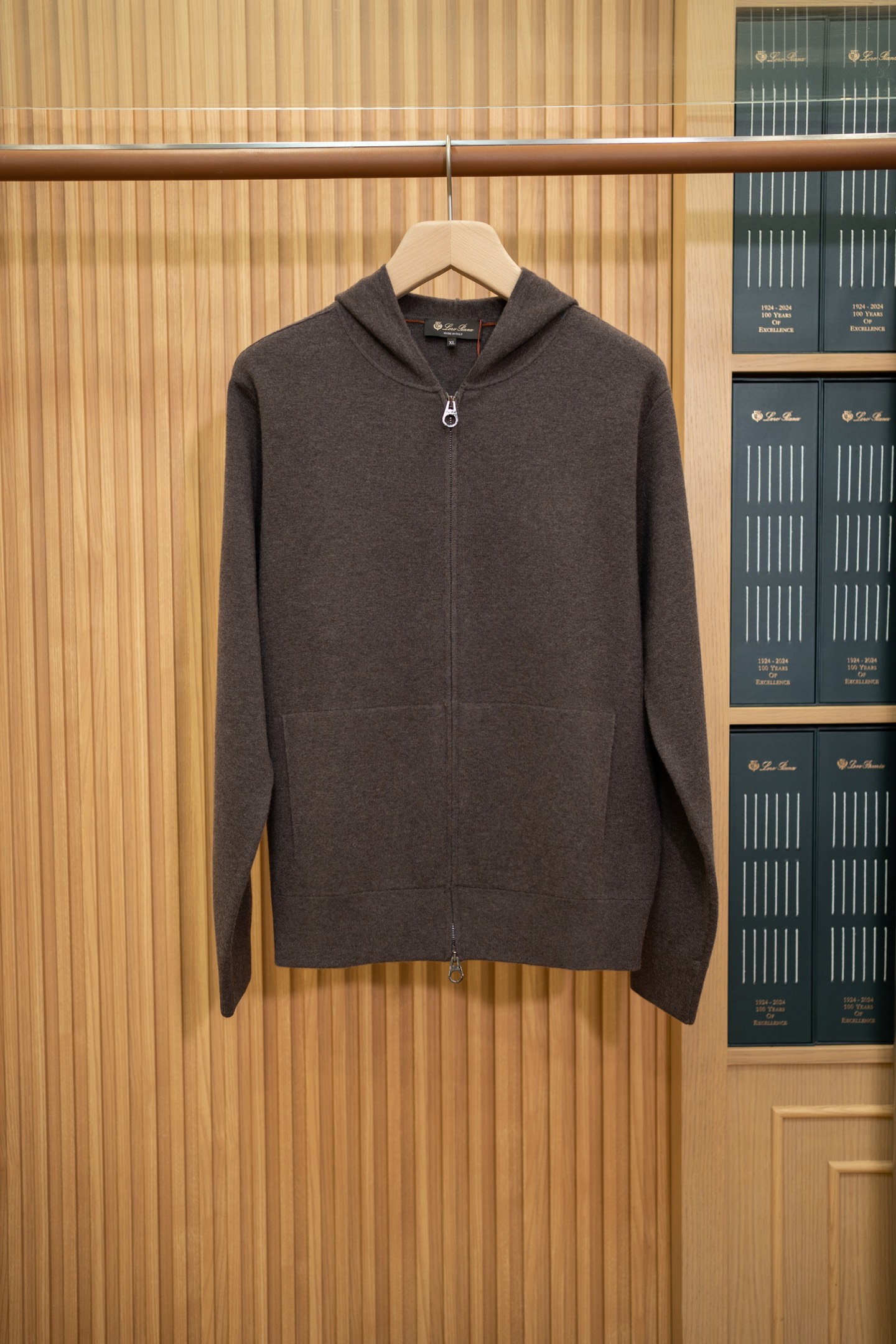 LP Brown Cashmere Zip Hooded Knit Cardigan