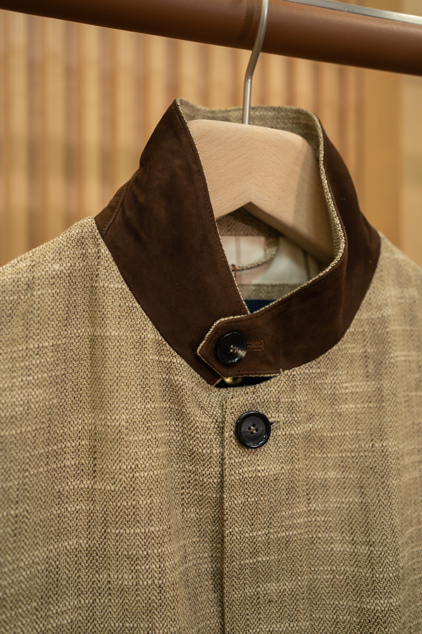 LP Beige Linen Blend Stand Collar Jacket