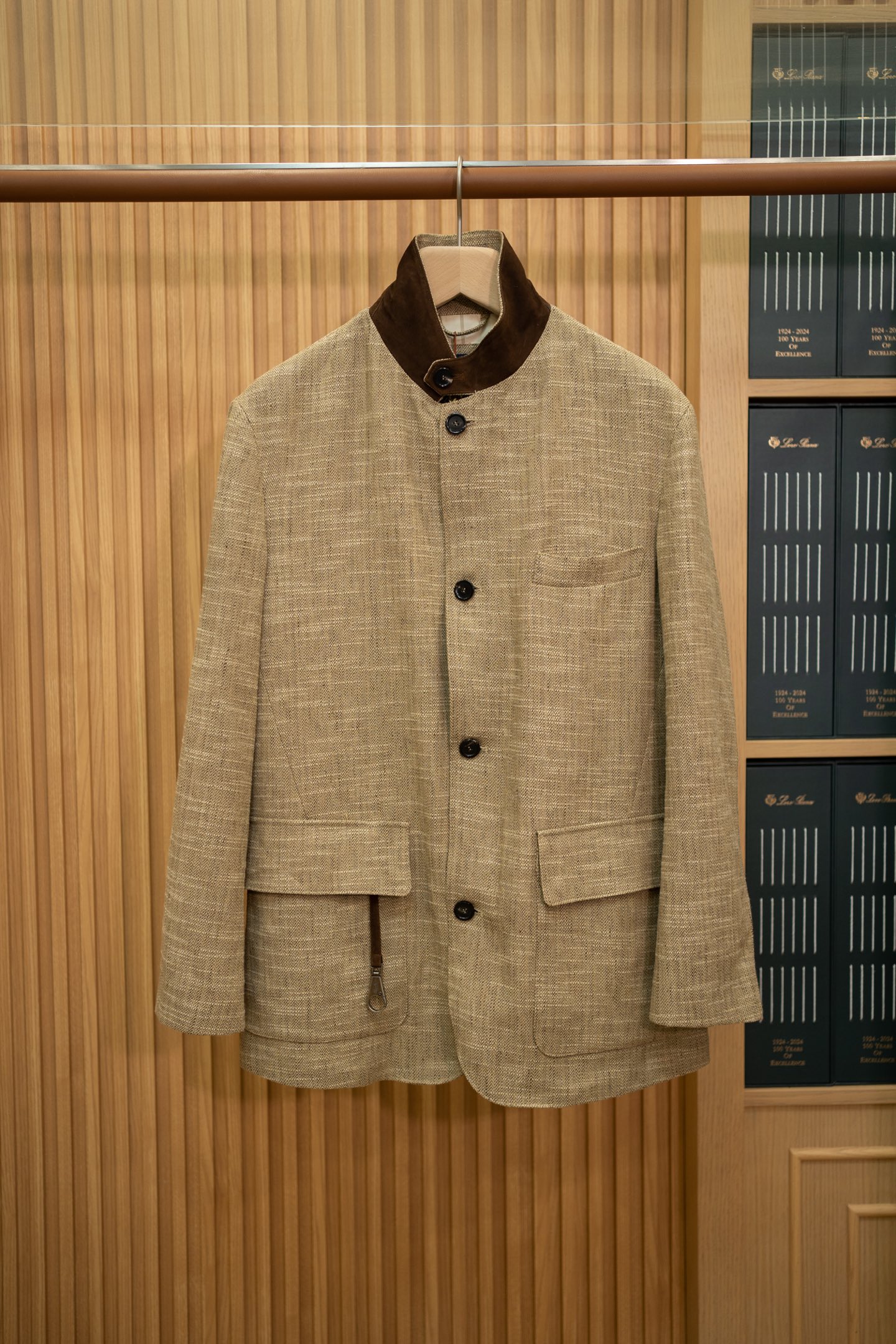 LP Beige Linen Blend Stand Collar Jacket