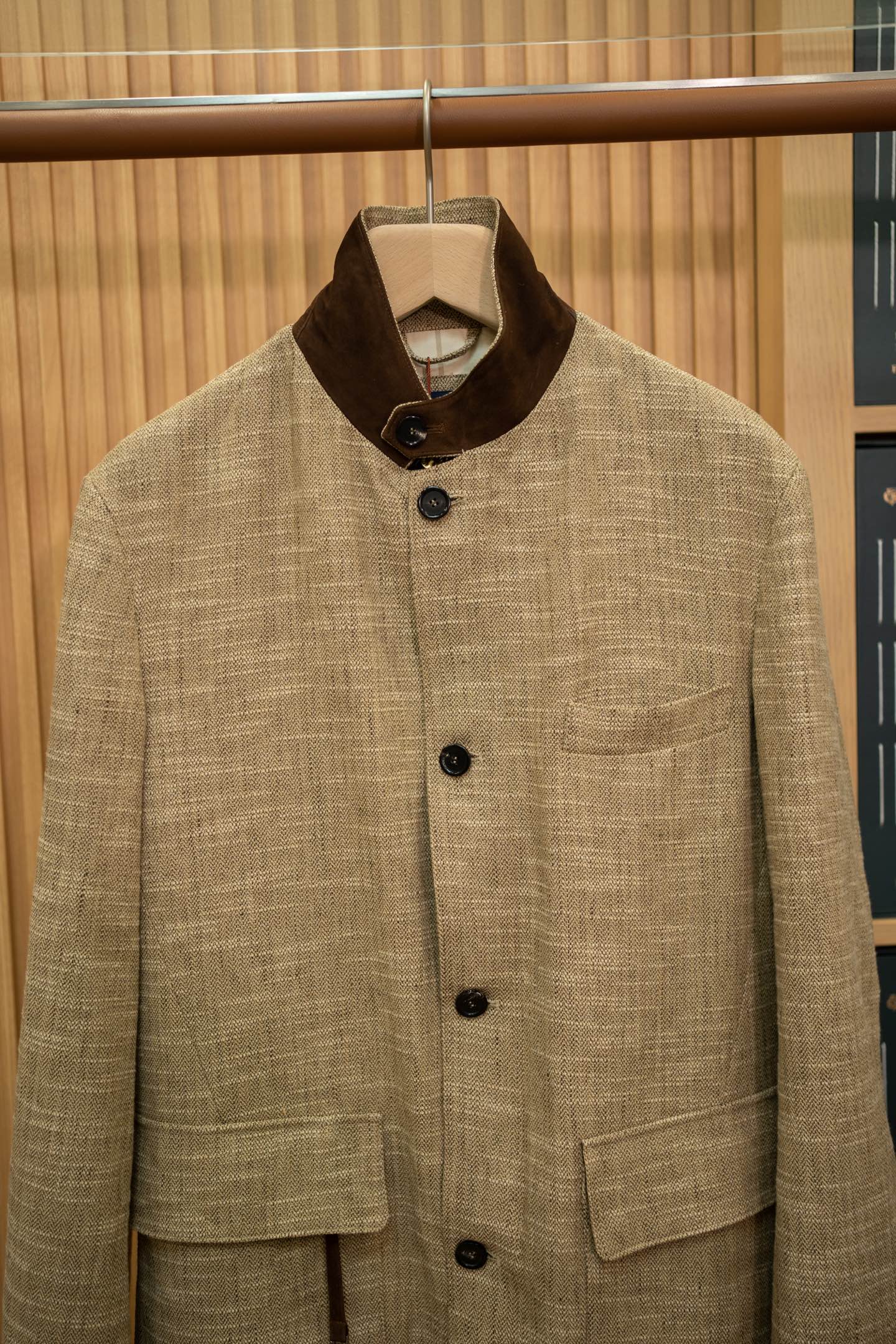 LP Beige Linen Blend Stand Collar Jacket