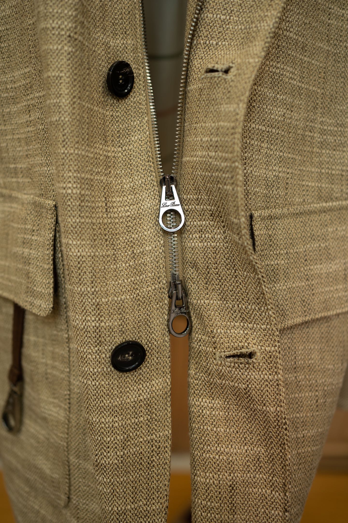 LP Beige Linen Blend Stand Collar Jacket