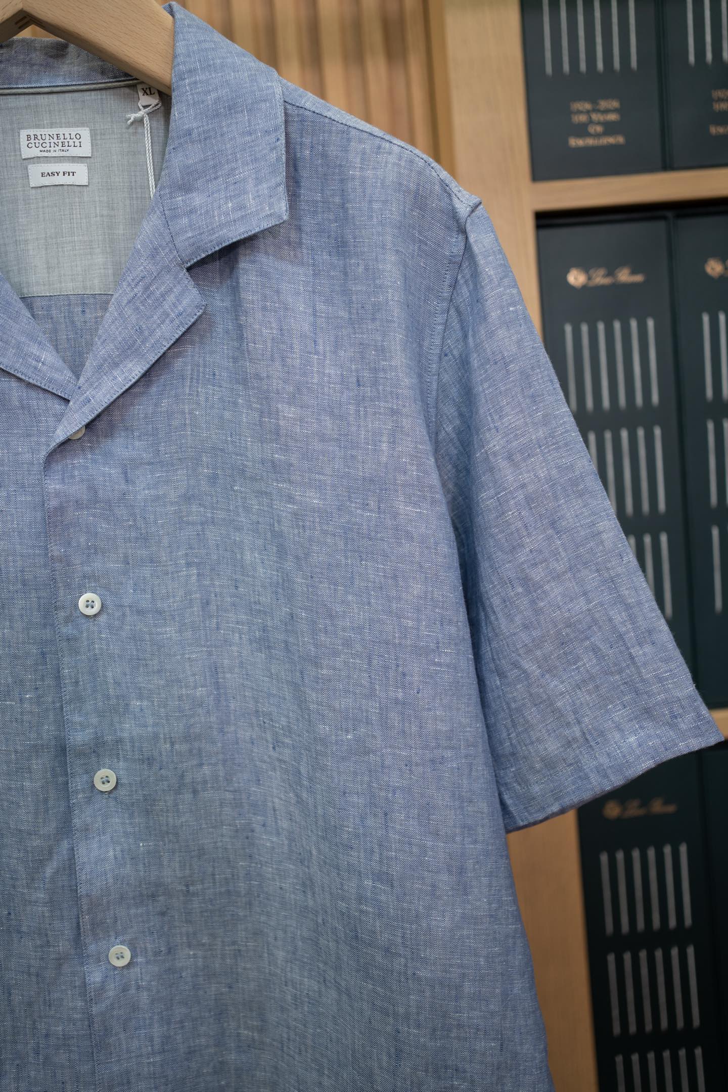 LP Blue Linen Camp Collar Shirt