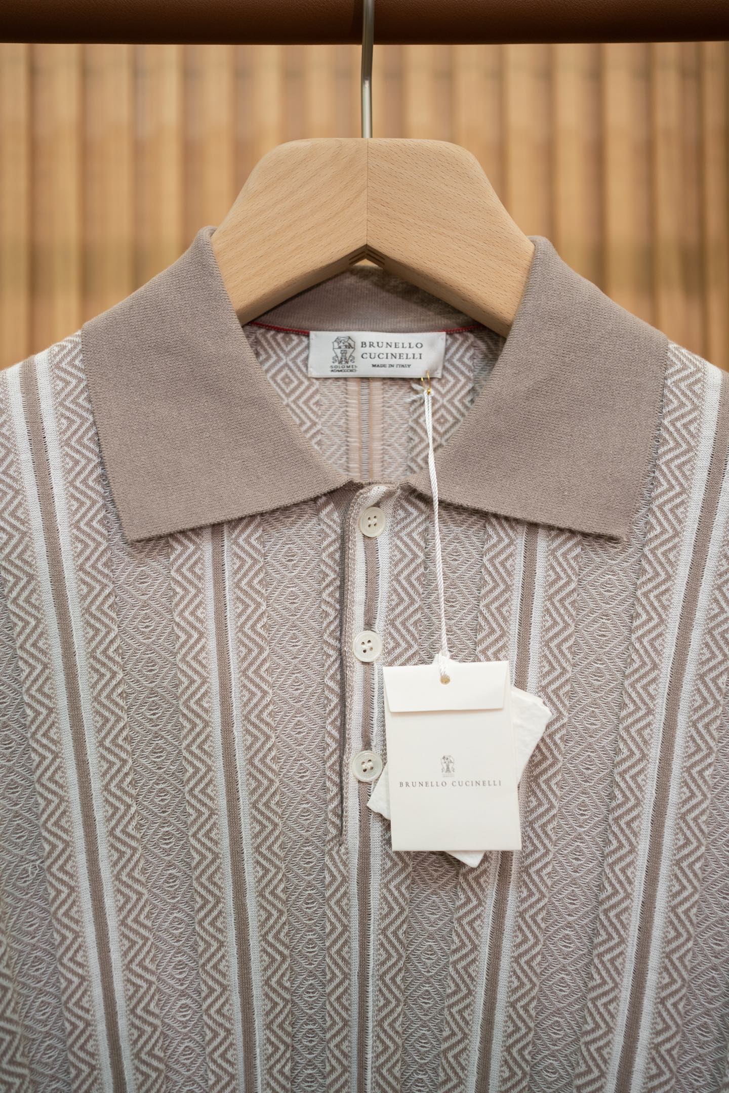 LP Taupe Stripe Knit Polo Shirt