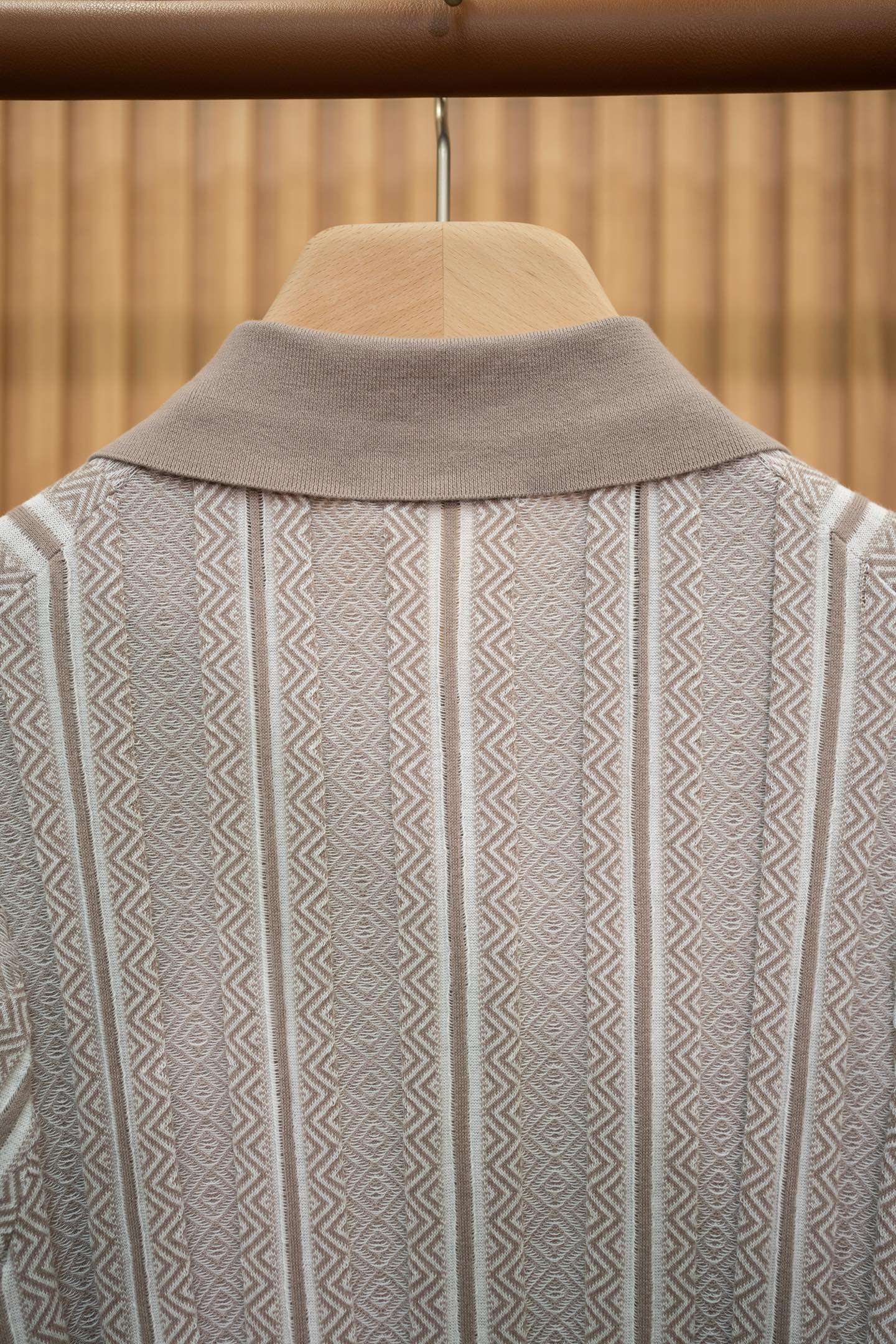 LP Taupe Stripe Knit Polo Shirt