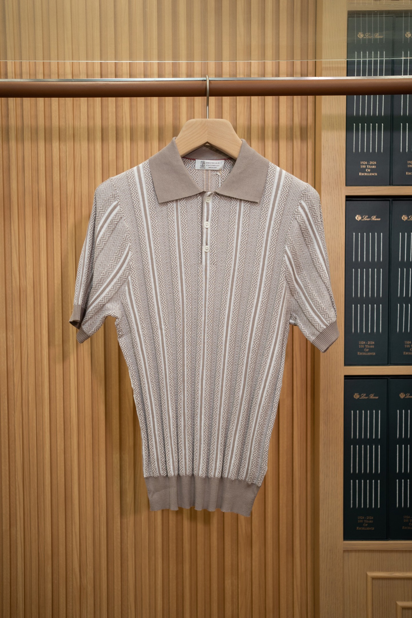 LP Taupe Stripe Knit Polo Shirt
