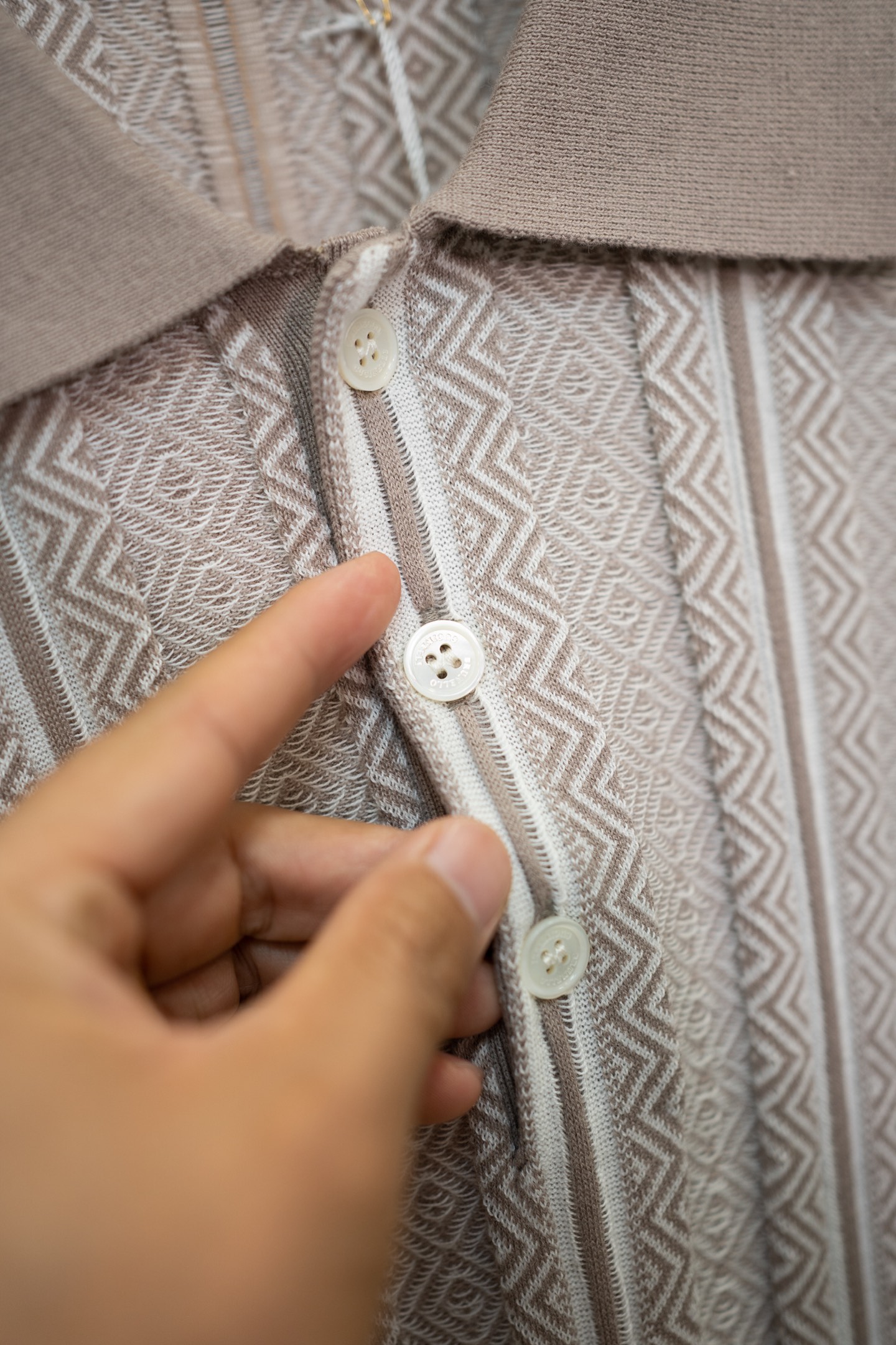LP Taupe Stripe Knit Polo Shirt
