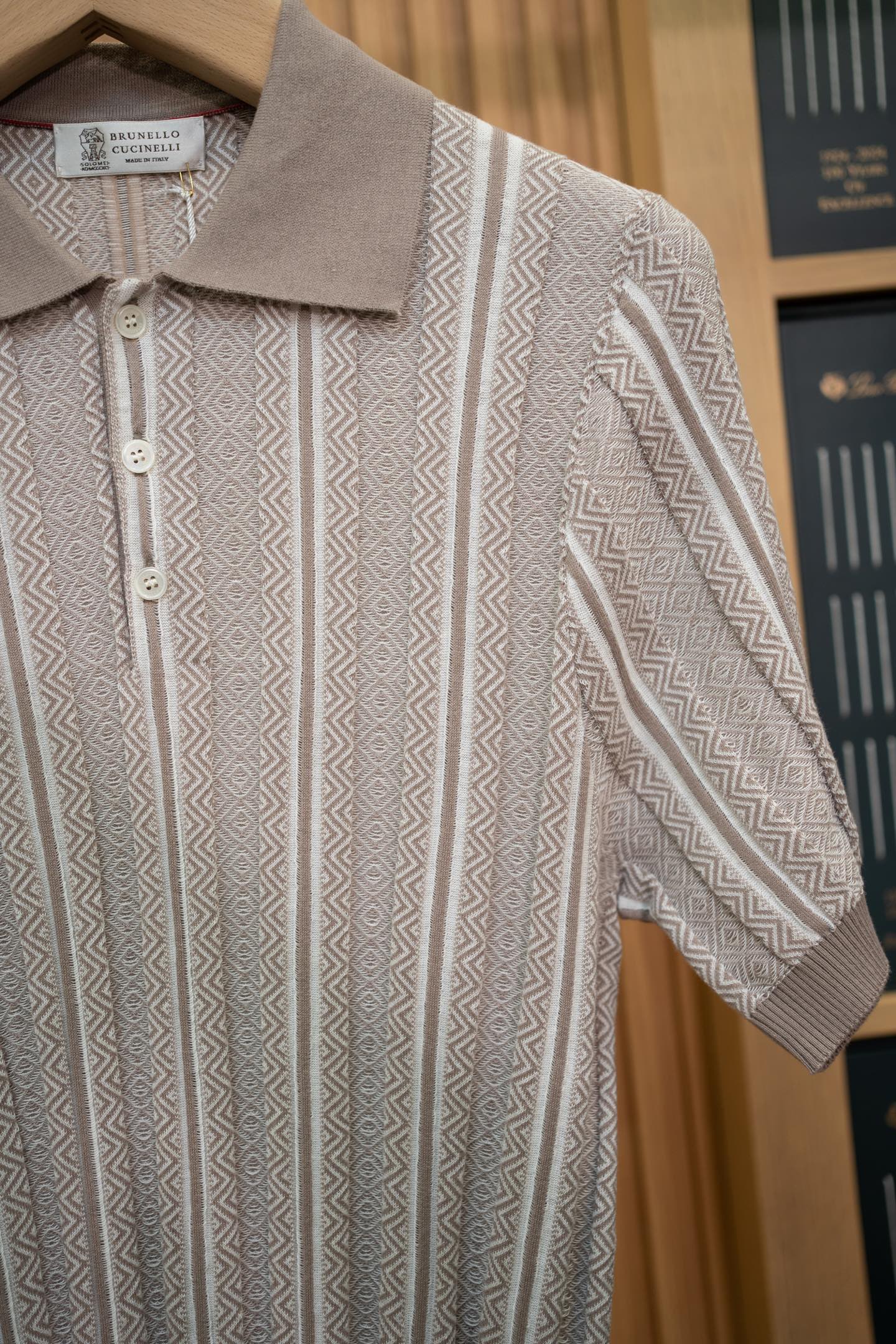 LP Taupe Stripe Knit Polo Shirt