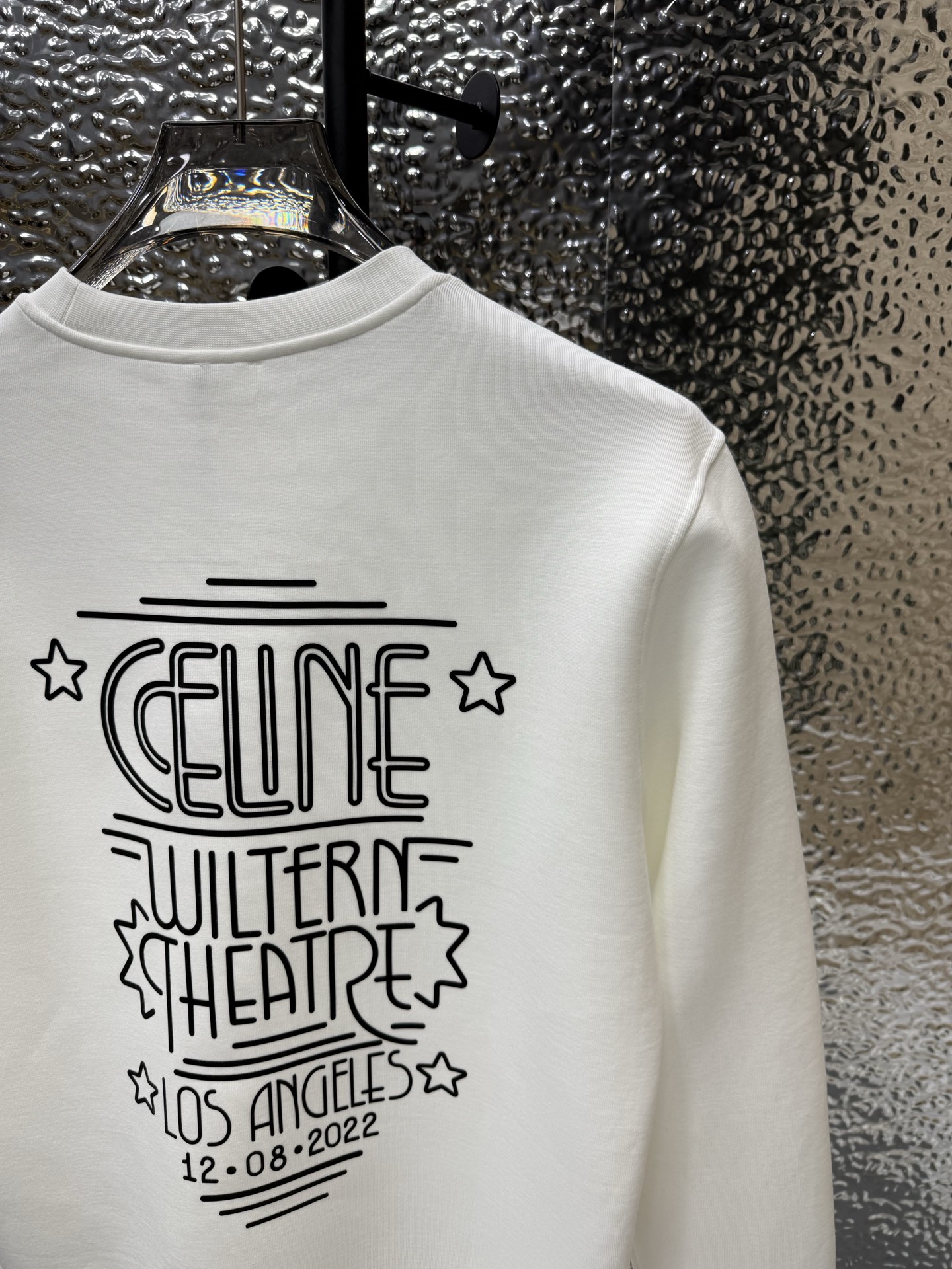 CELINE 2025早秋华夫太空层面料印花长袖套头卫衣；定制柜台同款华夫太空层面料工艺，胸前专属标志L