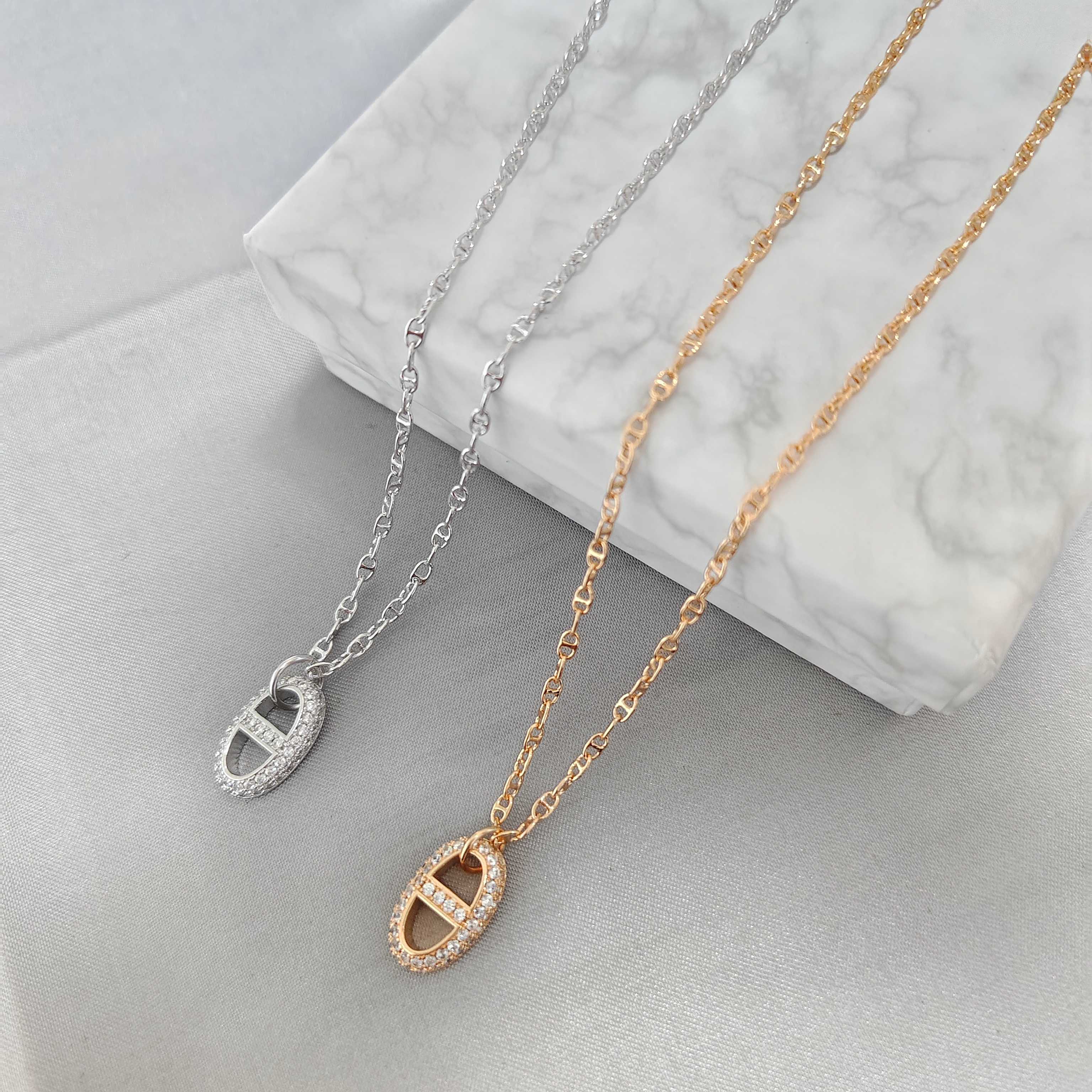 ￥108 爱马仕项链：高版本猪鼻子项链女满钻镀24k玫瑰金小Q气质百搭OT扣轻奢不掉色微镶吊坠