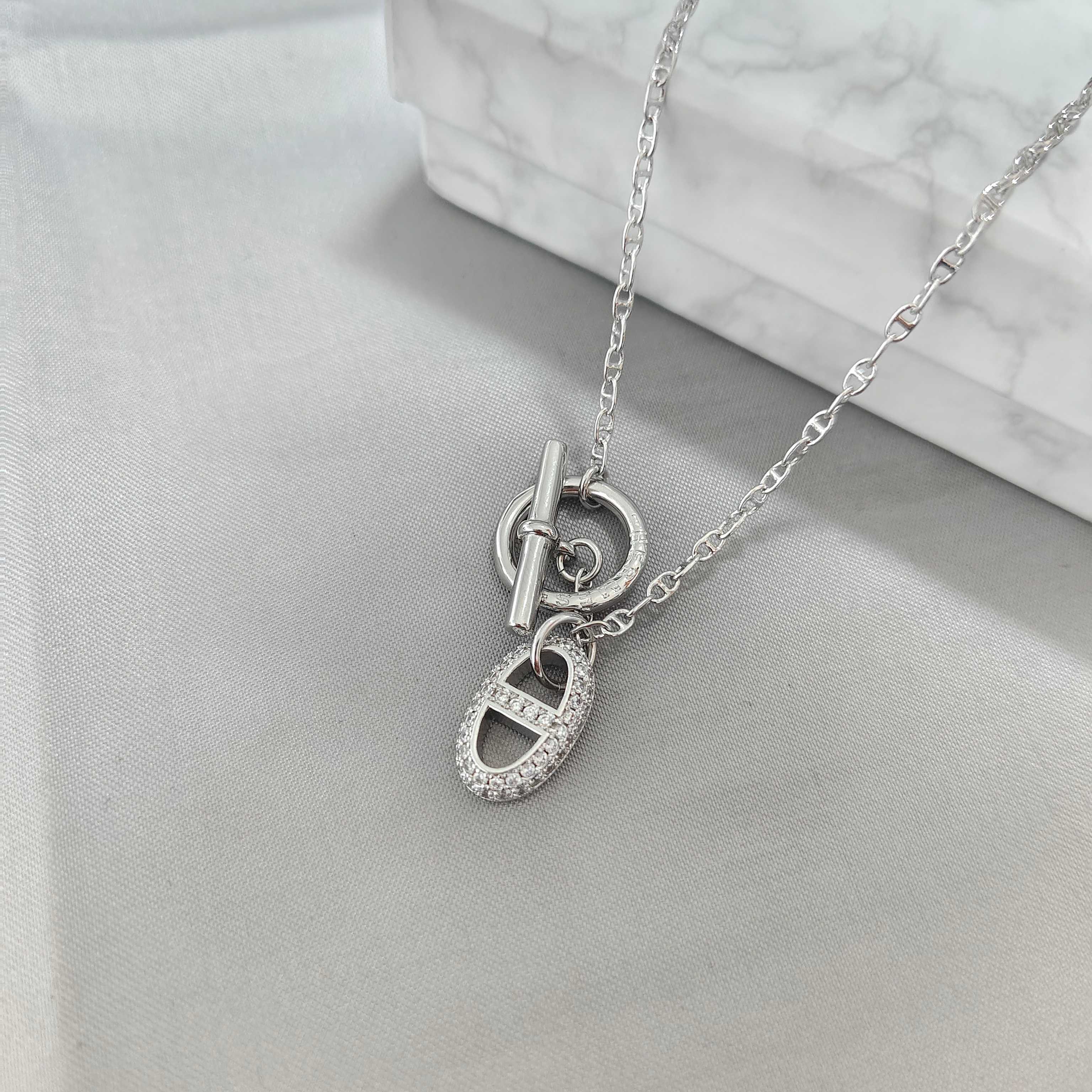 ￥108 爱马仕项链：高版本猪鼻子项链女满钻镀24k玫瑰金小Q气质百搭OT扣轻奢不掉色微镶吊坠