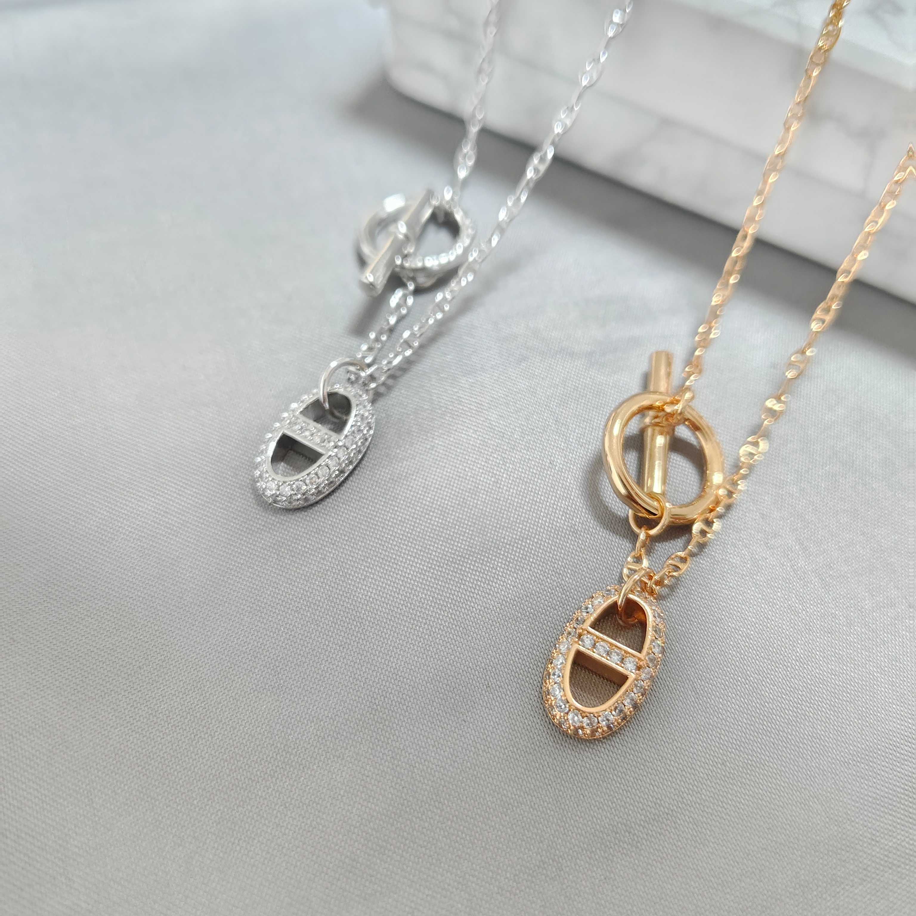 ￥108 爱马仕项链：高版本猪鼻子项链女满钻镀24k玫瑰金小Q气质百搭OT扣轻奢不掉色微镶吊坠